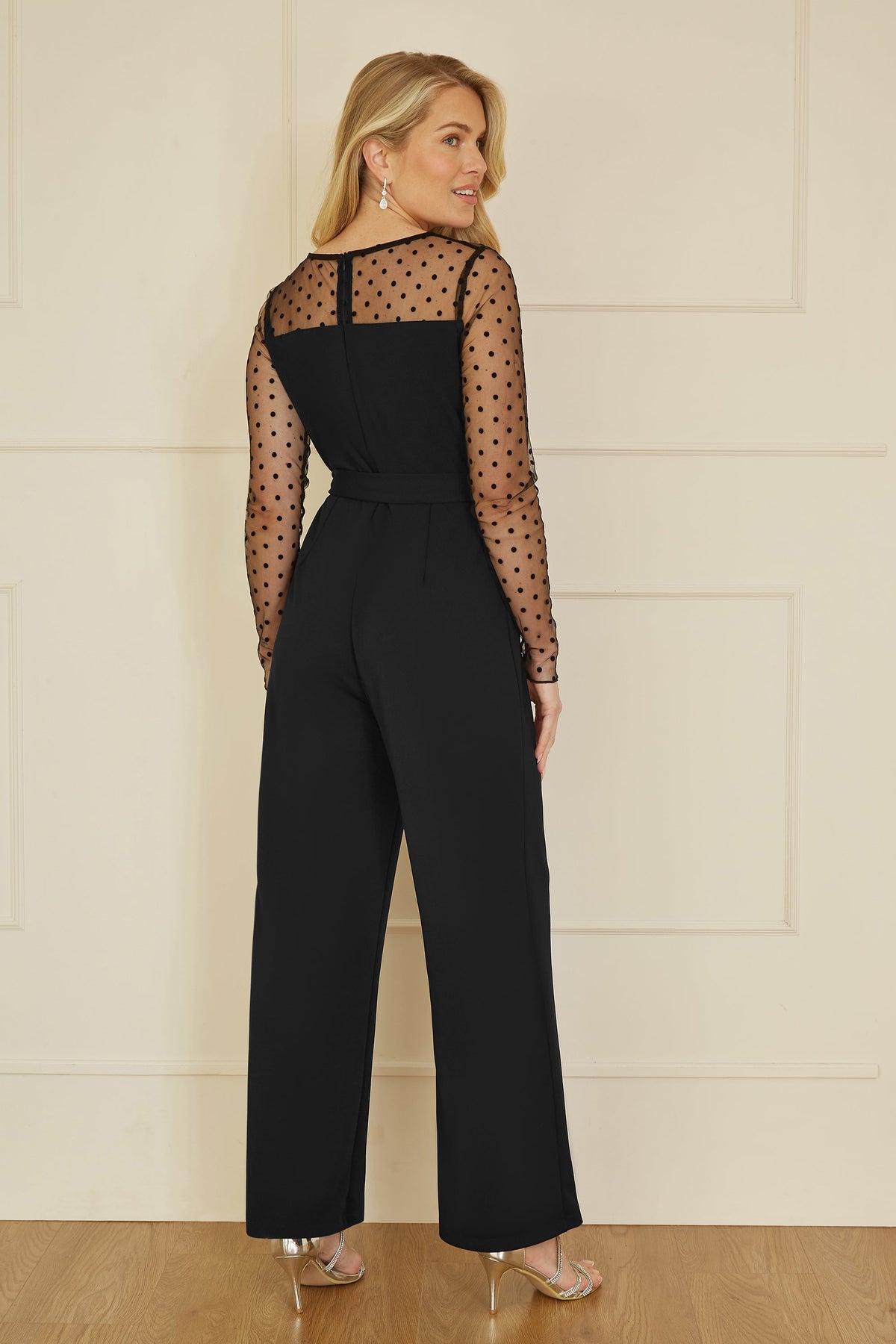 Yumi Black Spot Mesh Stretch Jumpsuit