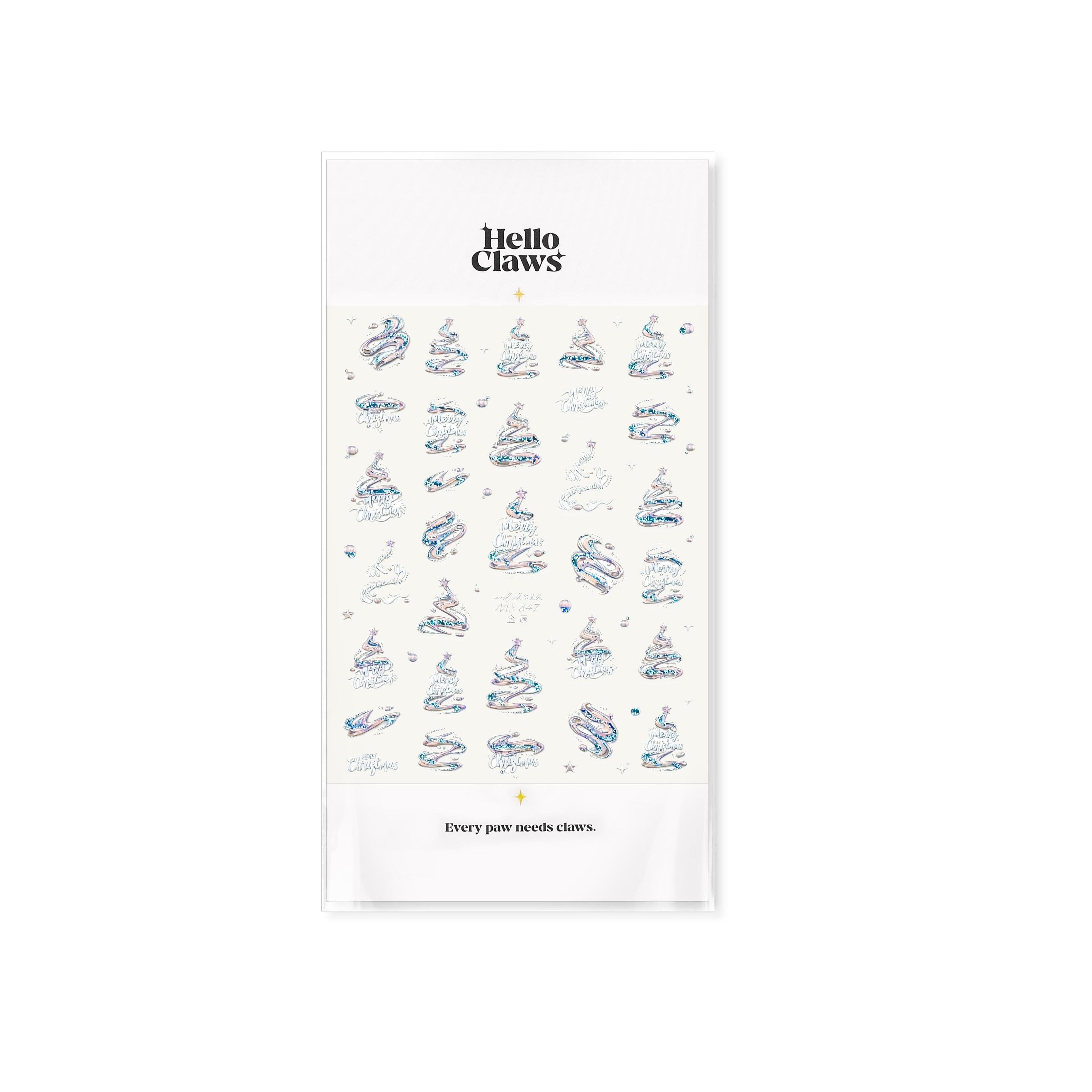 LuLuFun Studio Silver Pink Christmas Tree Nail Art Deco Stickers - 1 Sheet