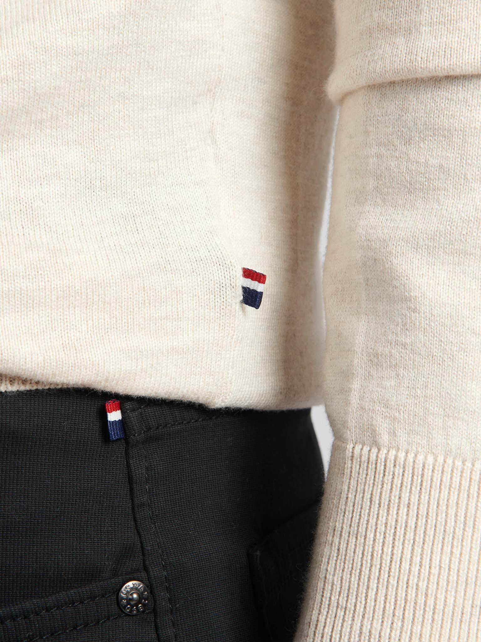 Mens Cotton Funnel Neck 1/4 Zip Knit in Birch Marl