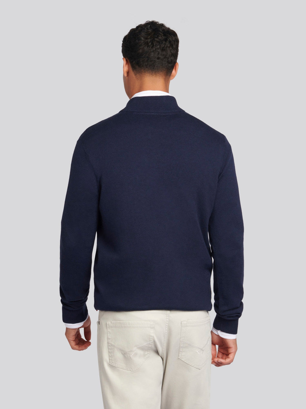 Mens Cotton Funnel Neck 1/4 Zip Knit in Dark Sapphire Navy / Haute Red DHM