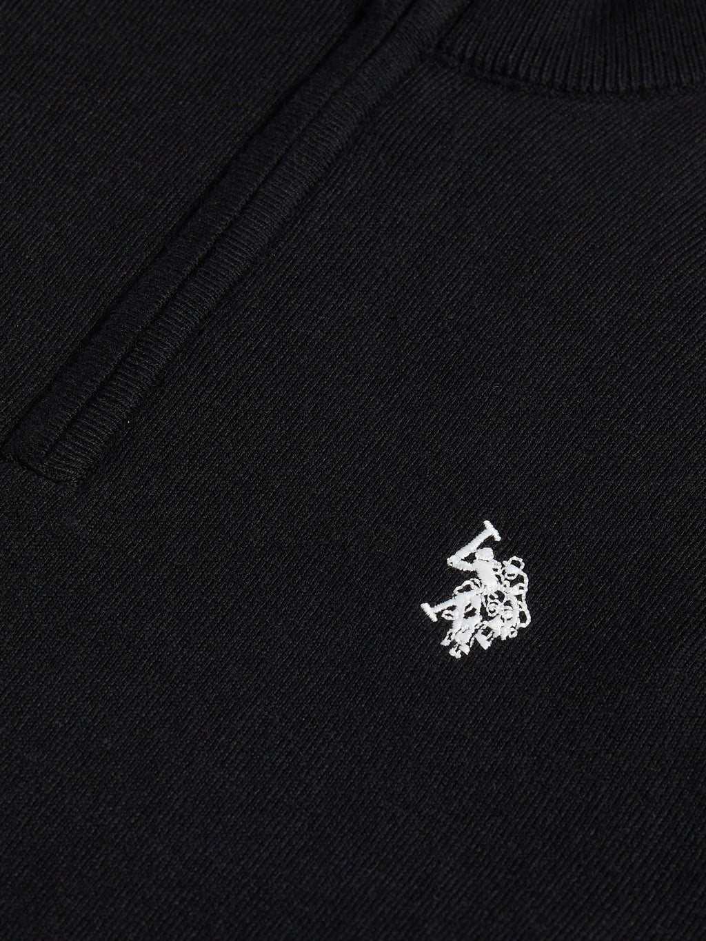 Mens Cotton Funnel Neck 1/4 Zip Knit in Black Bright White DHM