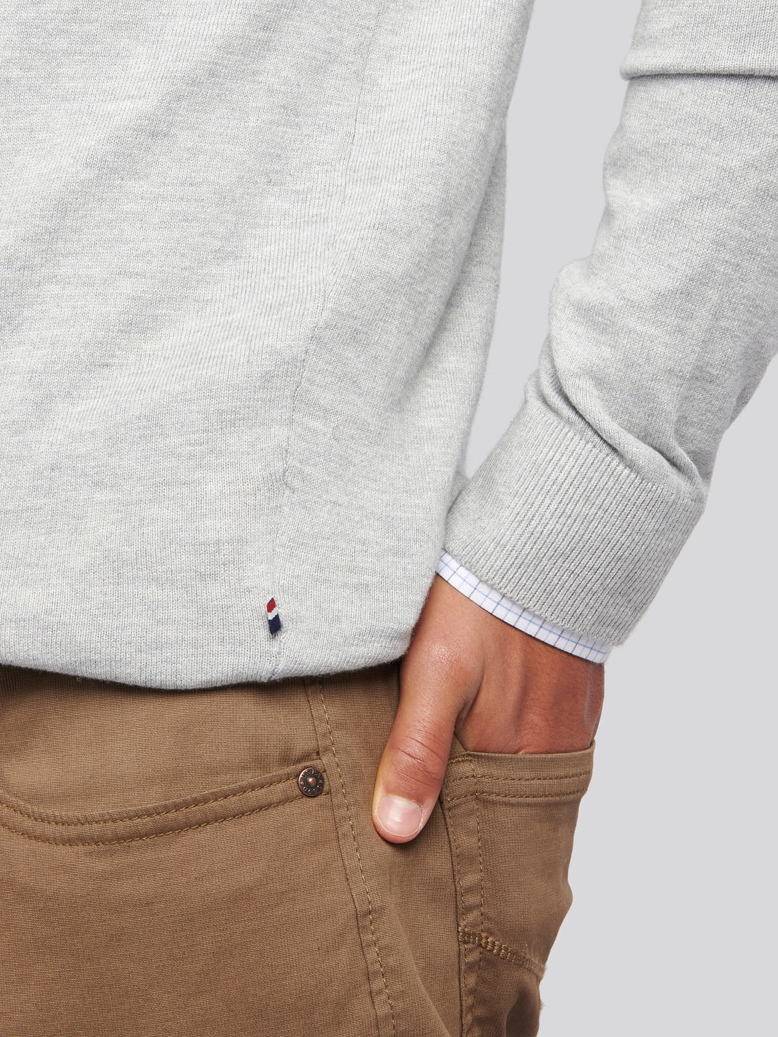 Mens Cotton Funnel Neck 1/4 Zip Knit in Mid Grey Marl