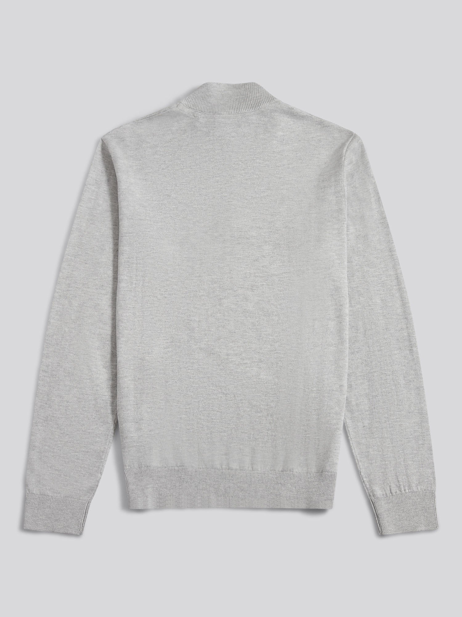 Mens Cotton Funnel Neck 1/4 Zip Knit in Mid Grey Marl