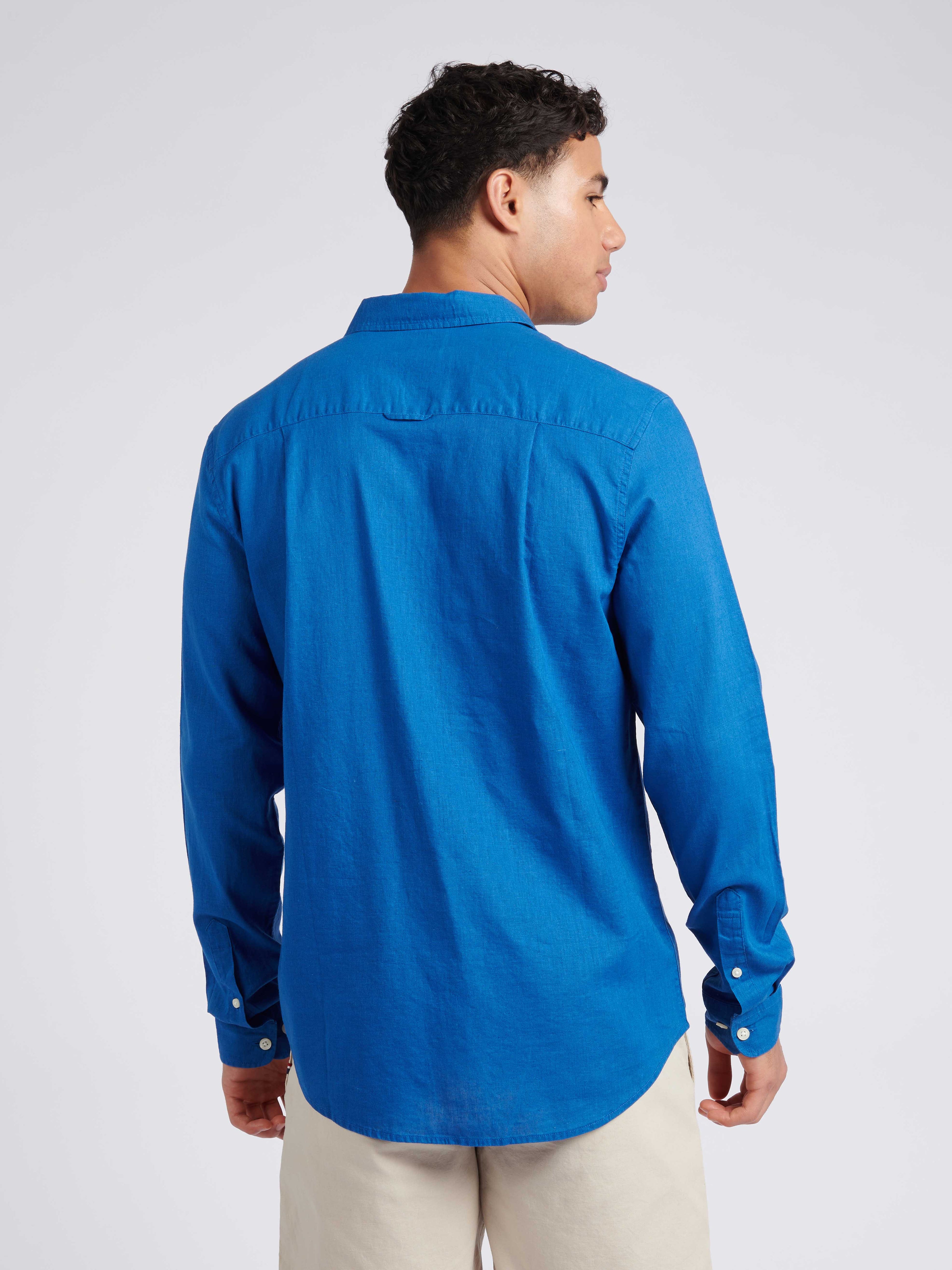 Mens Linen Blend Shirt Deja Vu Blue