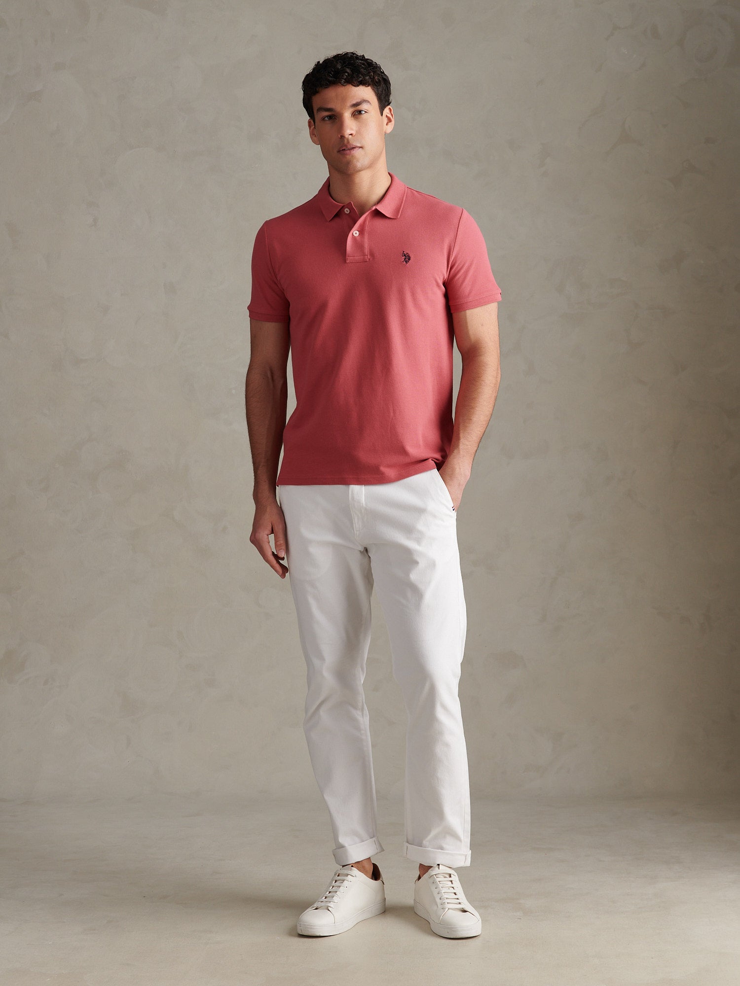 Mens Double Horsemen Polo Shirt Slate Rose
