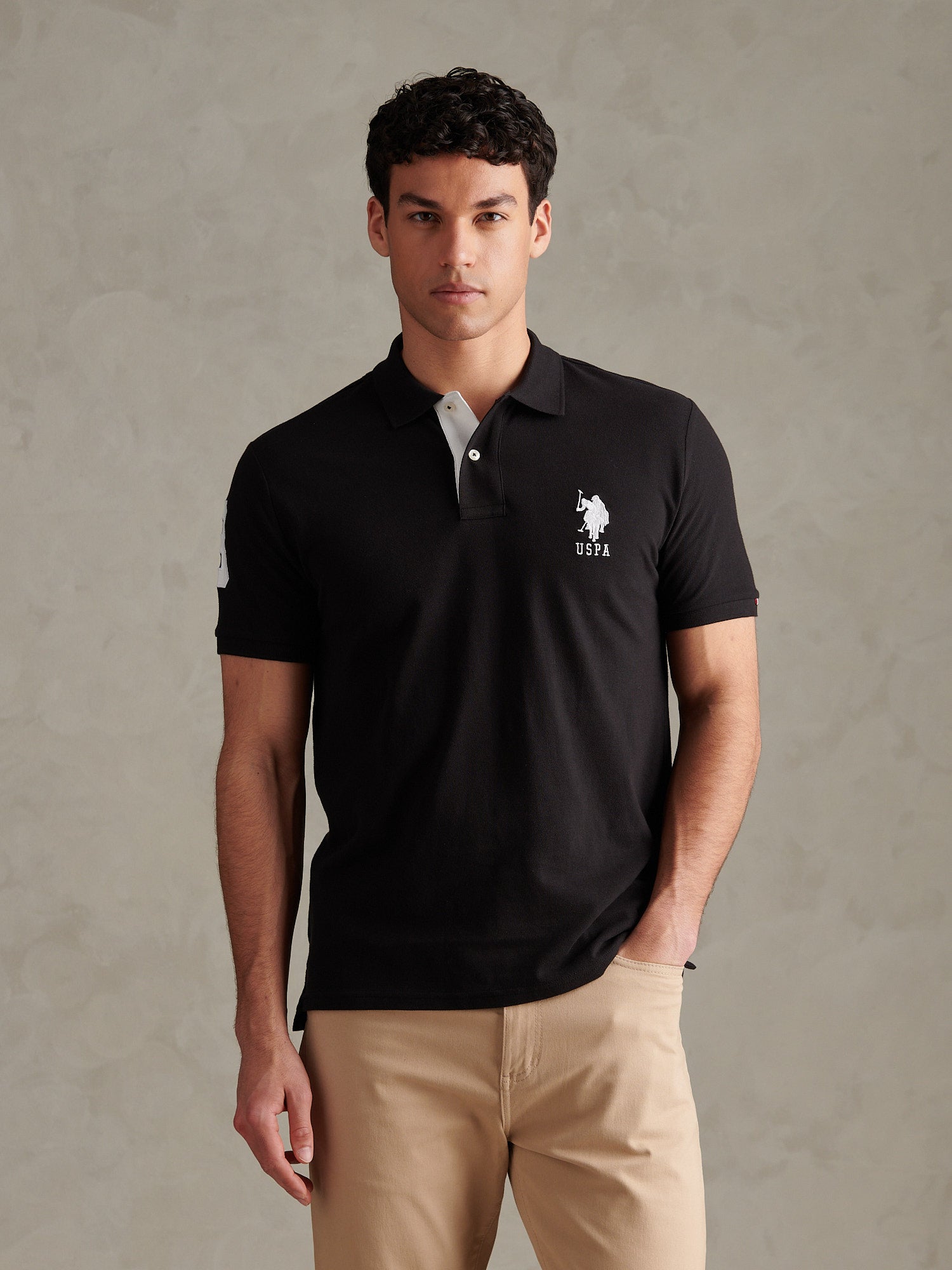 Mens Player 3 Polo Shirt Black Bright White DHM