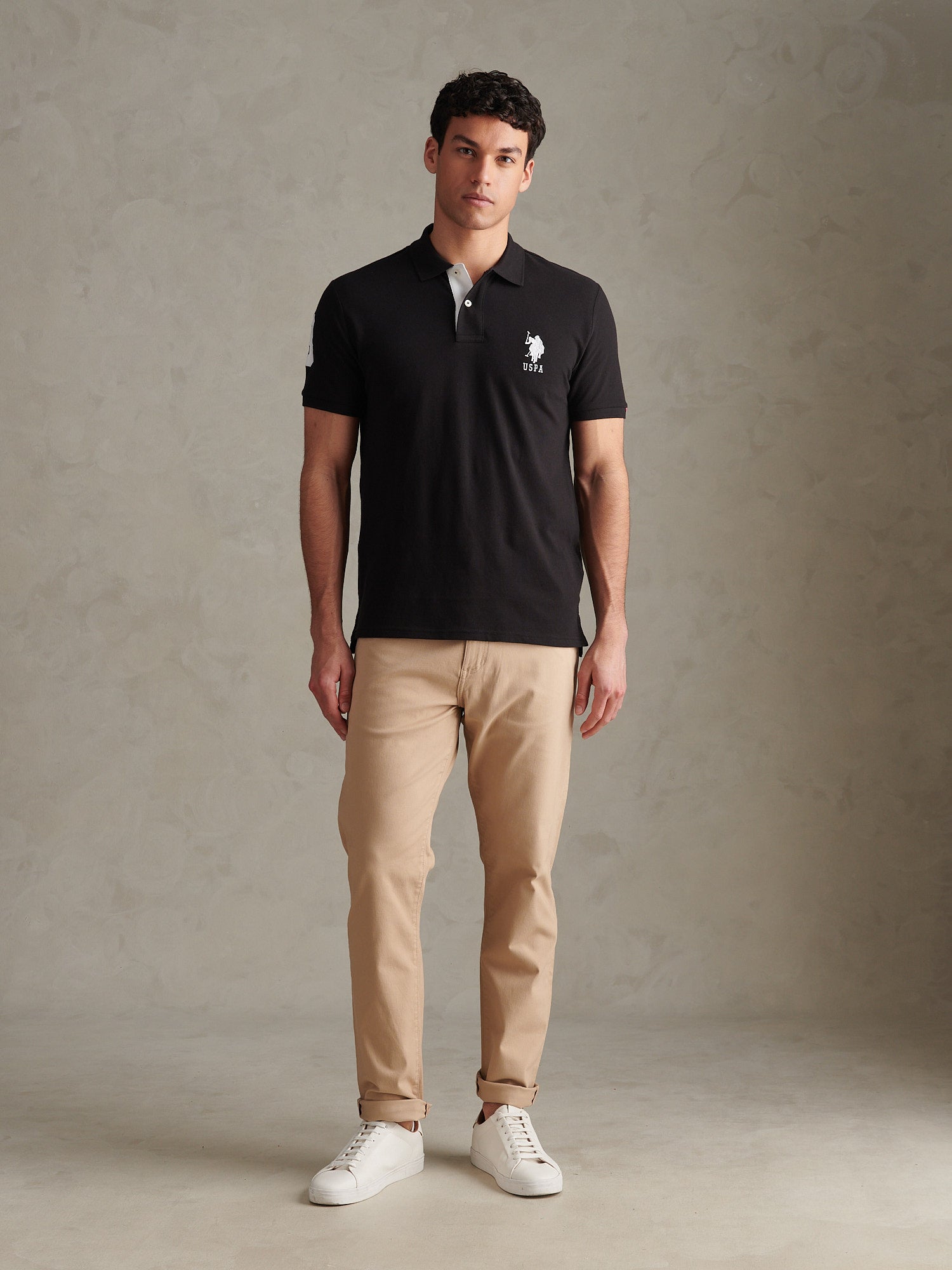 Mens Player 3 Polo Shirt Black Bright White DHM