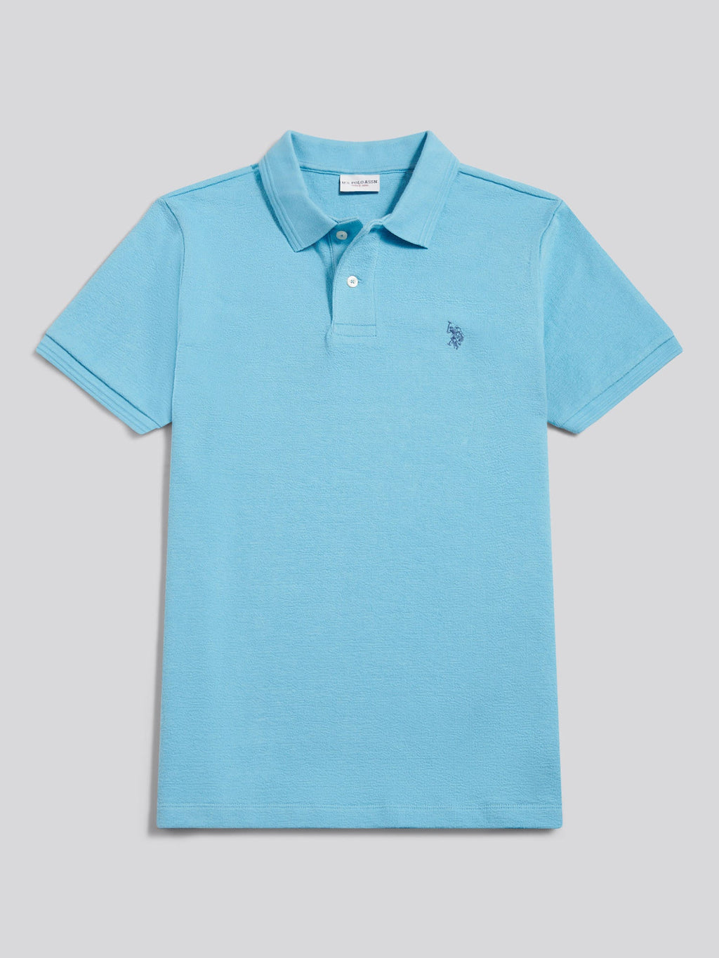 Mens Texture Terry Polo Shirt Air Blue