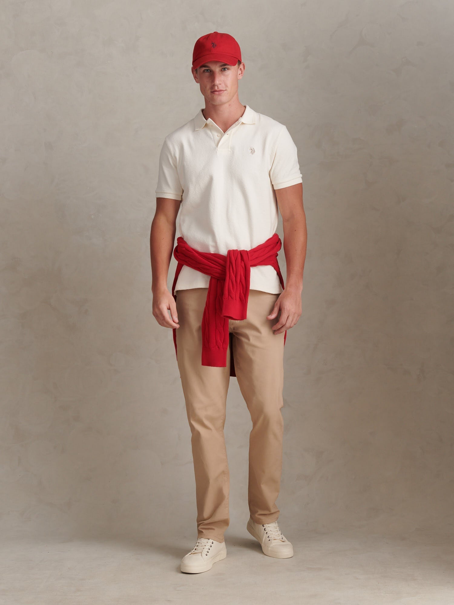 Mens Texture Terry Polo Shirt Whisper White