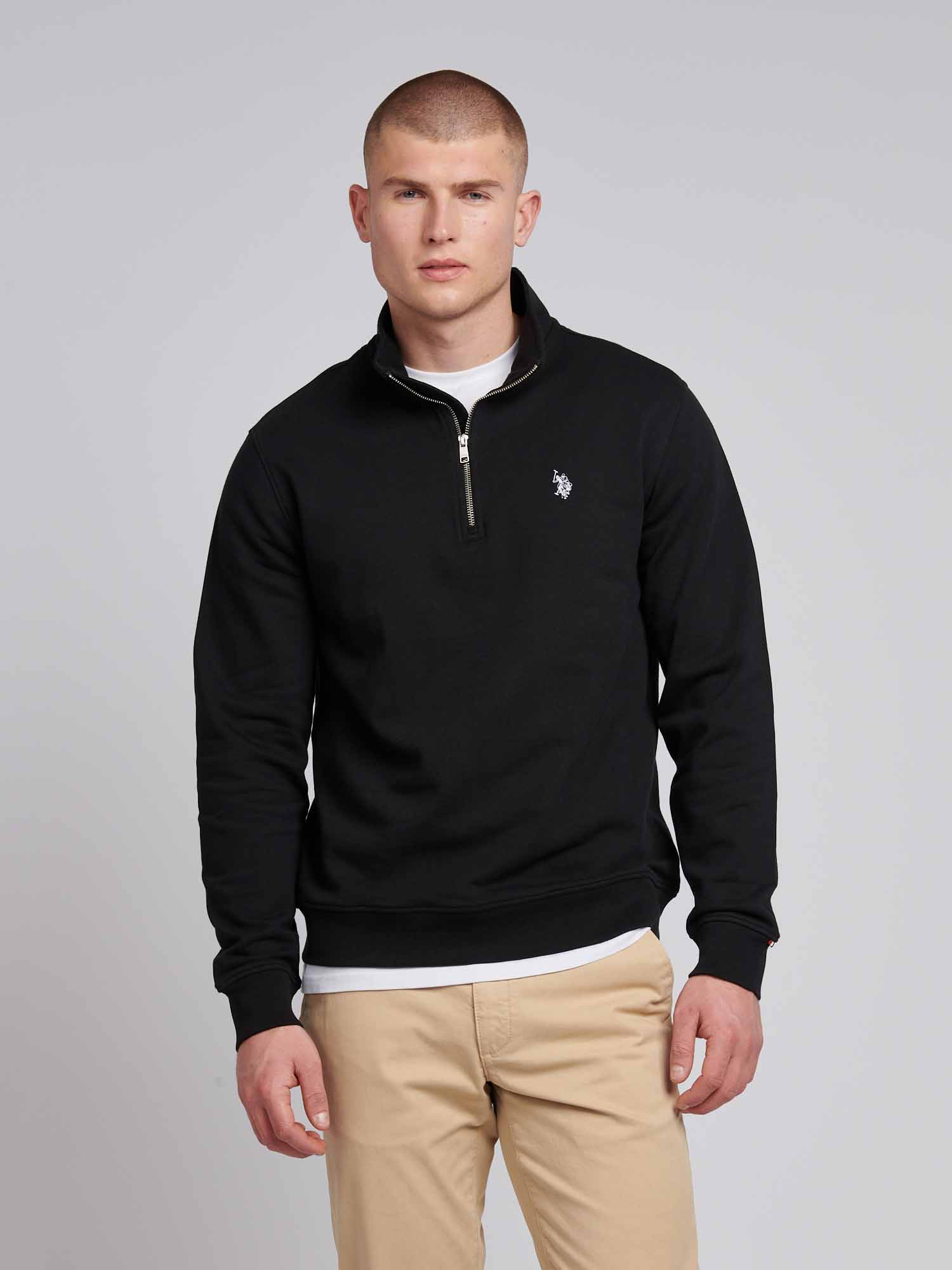 Mens 1/4 Zip Sweatshirt Black Bright White DHM