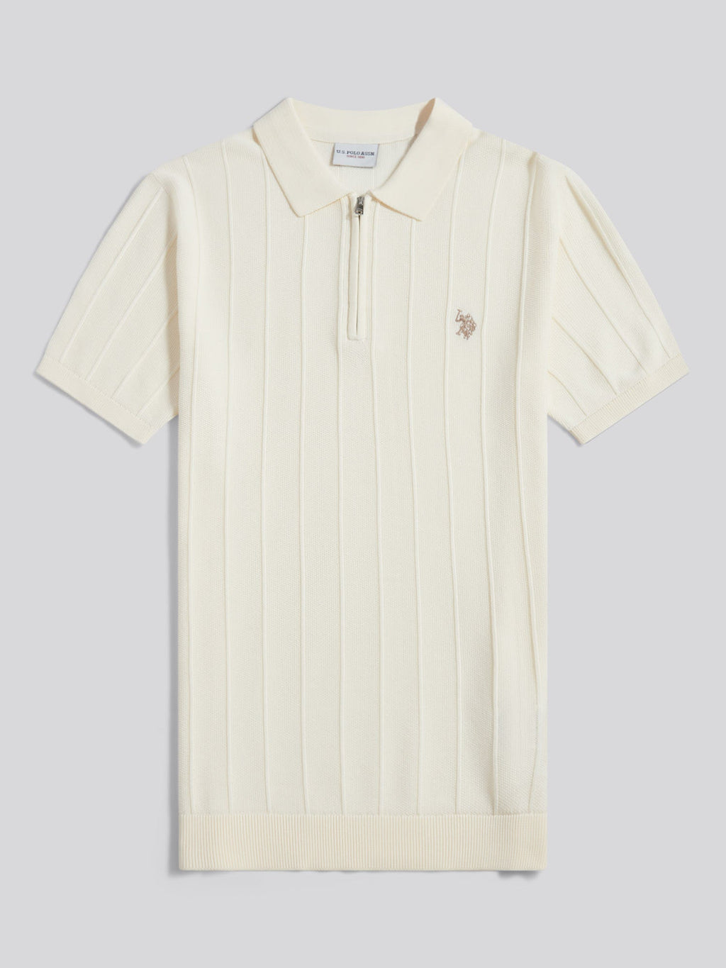 Mens Zip Knit  Polo Shirt Whisper White