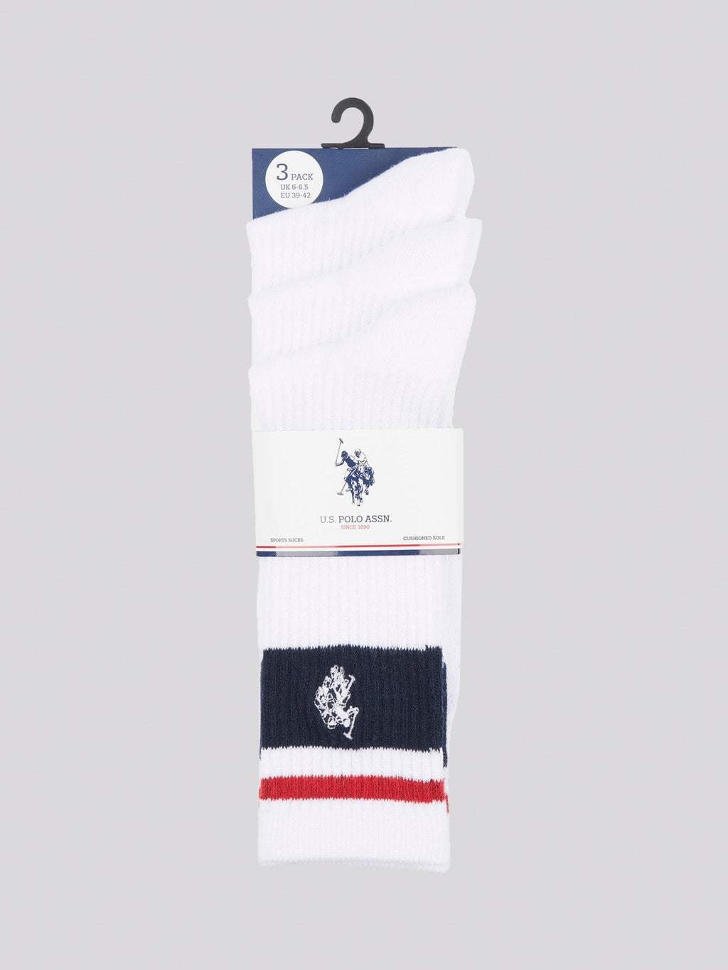Mens 3 Pack Brand Stripe Socks Bright White