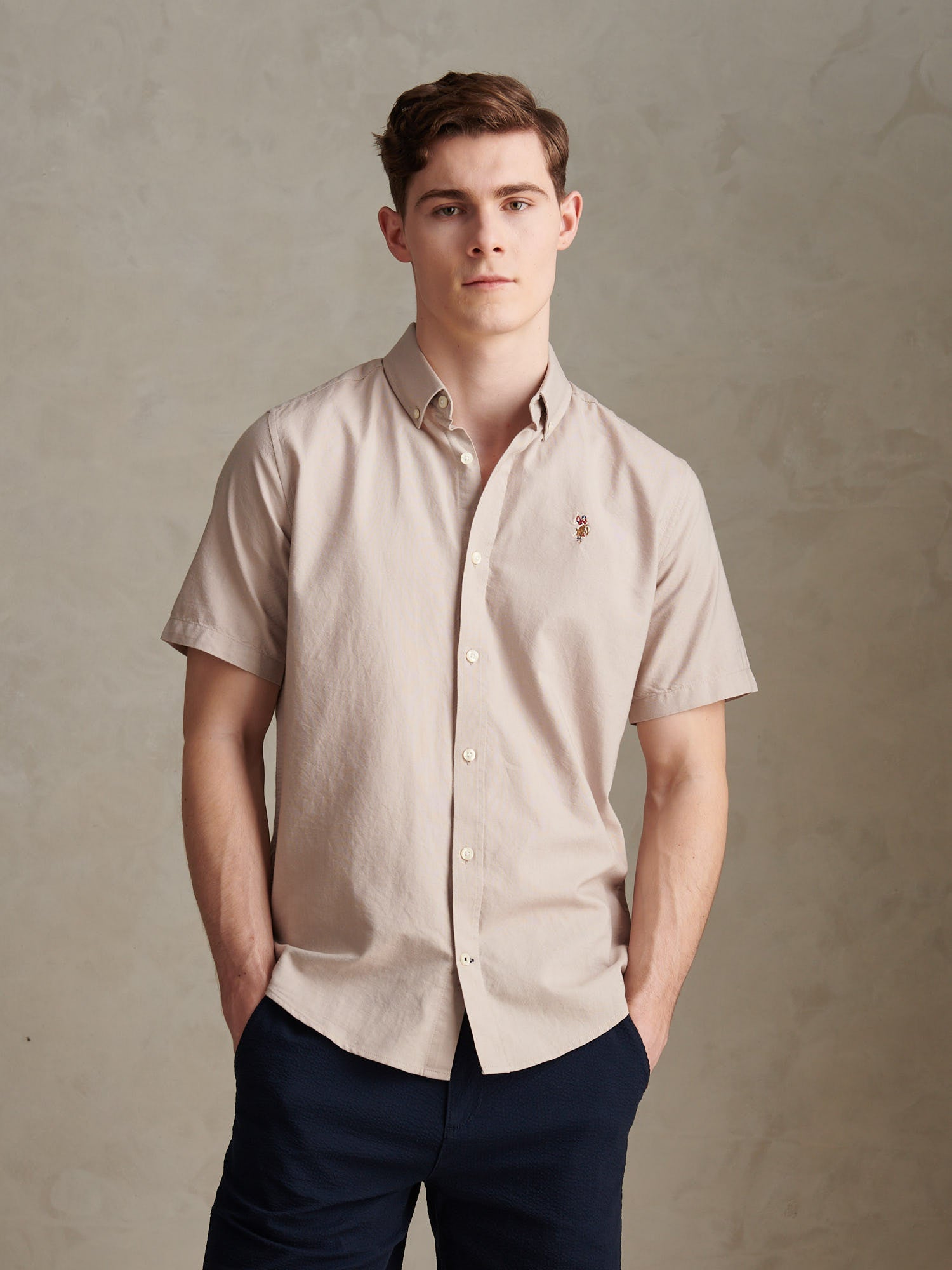 Mens  Short Sleeve Oxford Shirt String