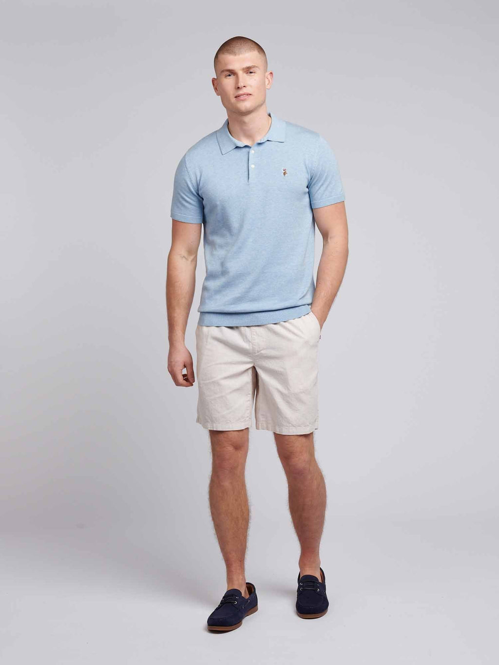 Mens Combed Cotton Polo Shirt Parisian Blue Marl / Multi Coloured DHM