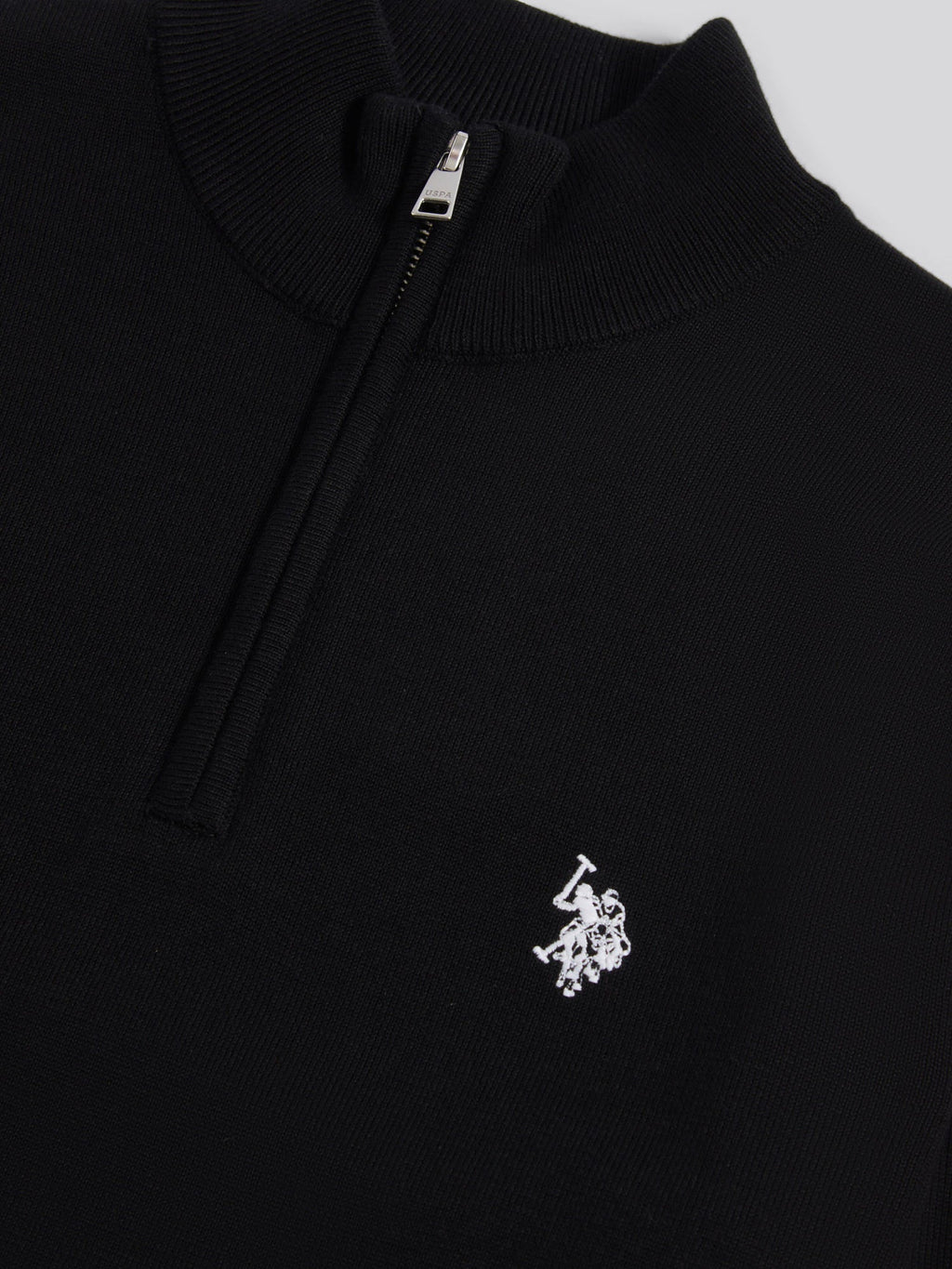 Mens Cotton Quarter Zip Funnel Jumper Black Bright White DHM