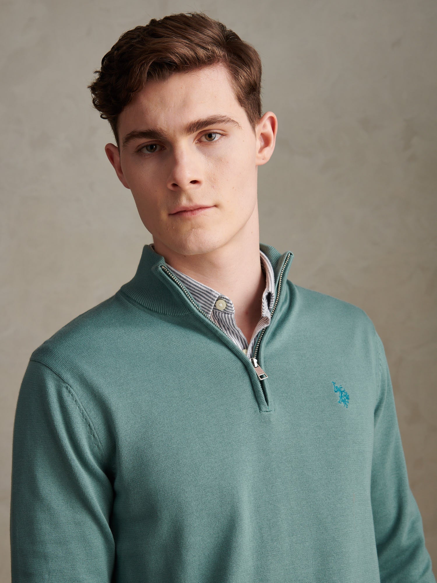 Mens Cotton Quarter Zip Funnel Jumper Arctic
