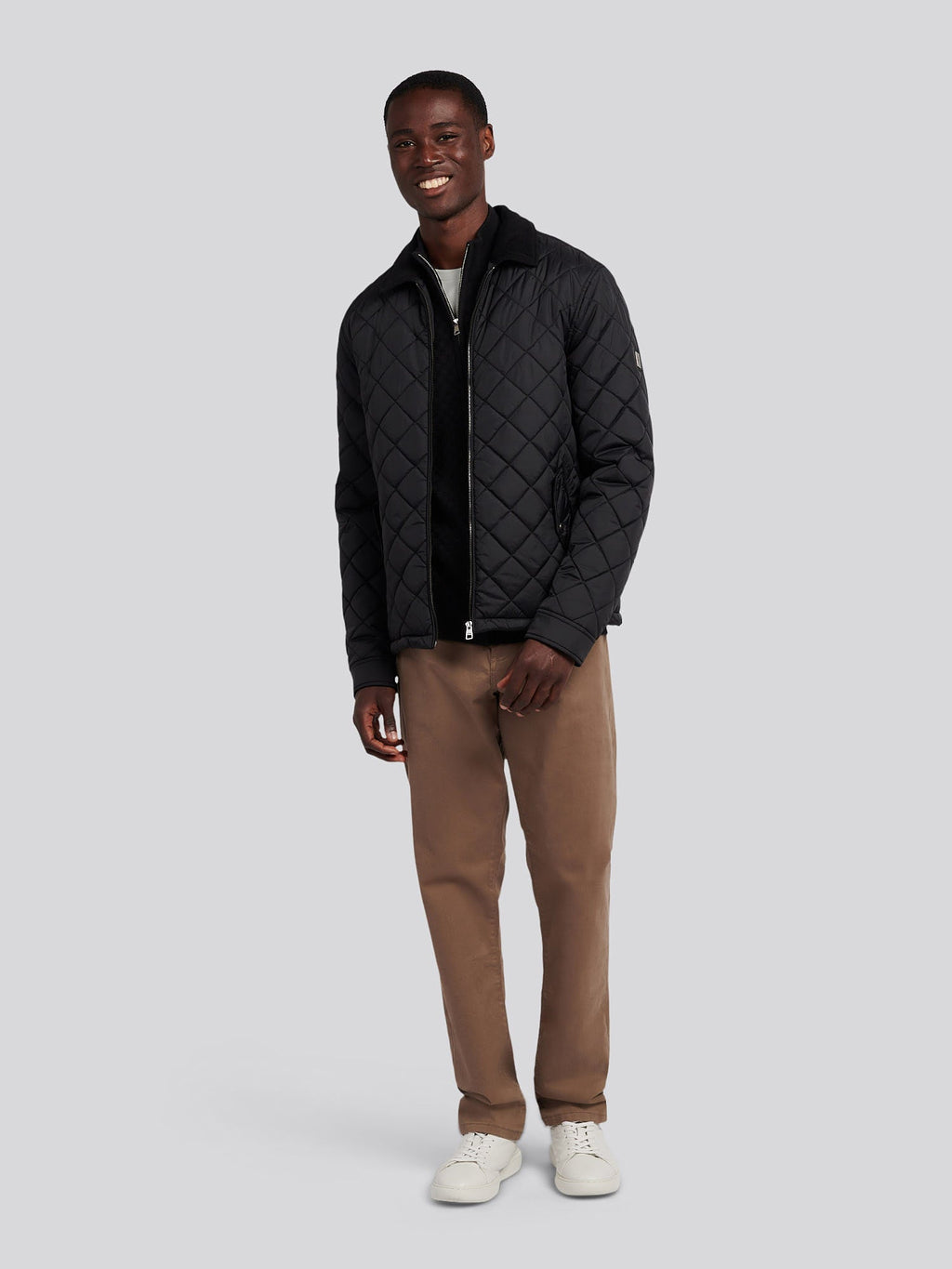 Mens Diamond Quilt Padded Collared Jacket in Black