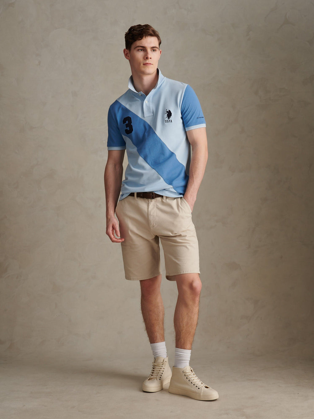 Mens Sash Pique Polo Shirt Chambray Blue