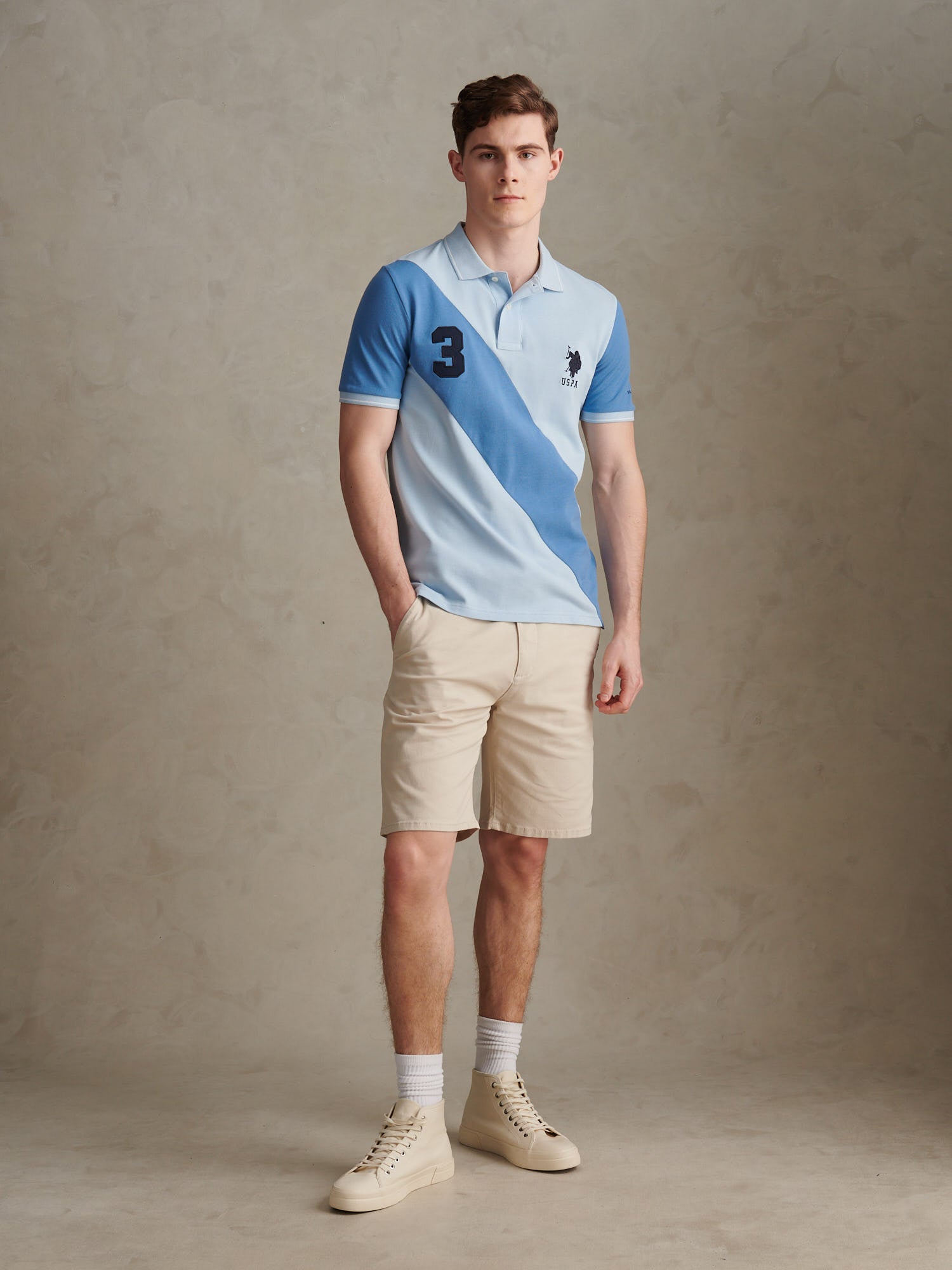 Mens Sash Pique Polo Shirt Chambray Blue