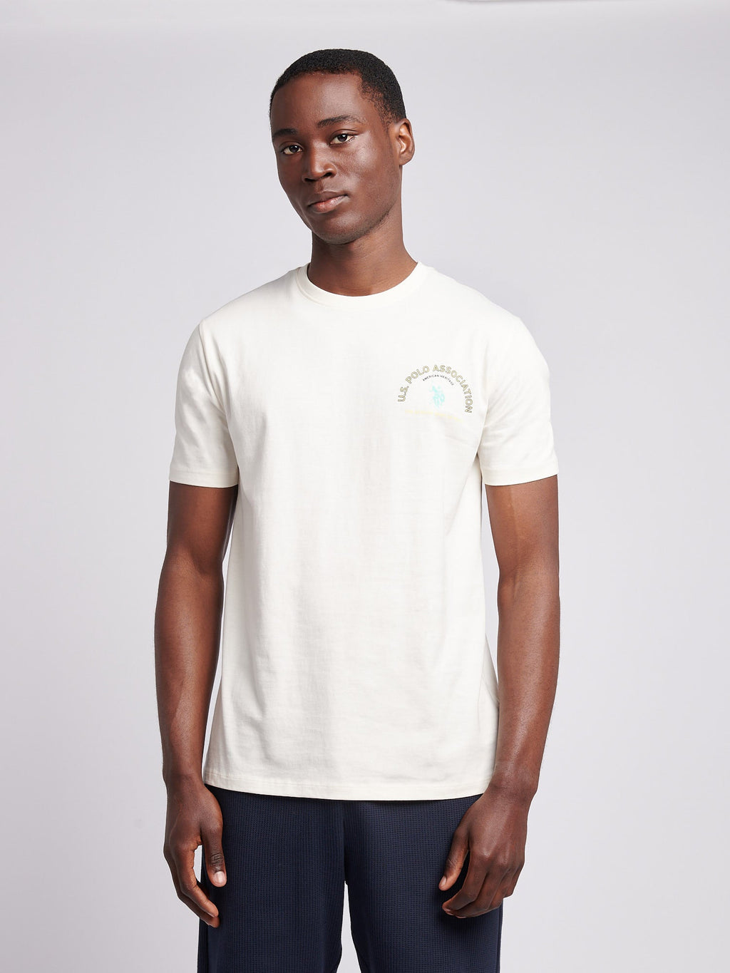 Mens Front/Back Print Graphic T-Shirt in Whisper White