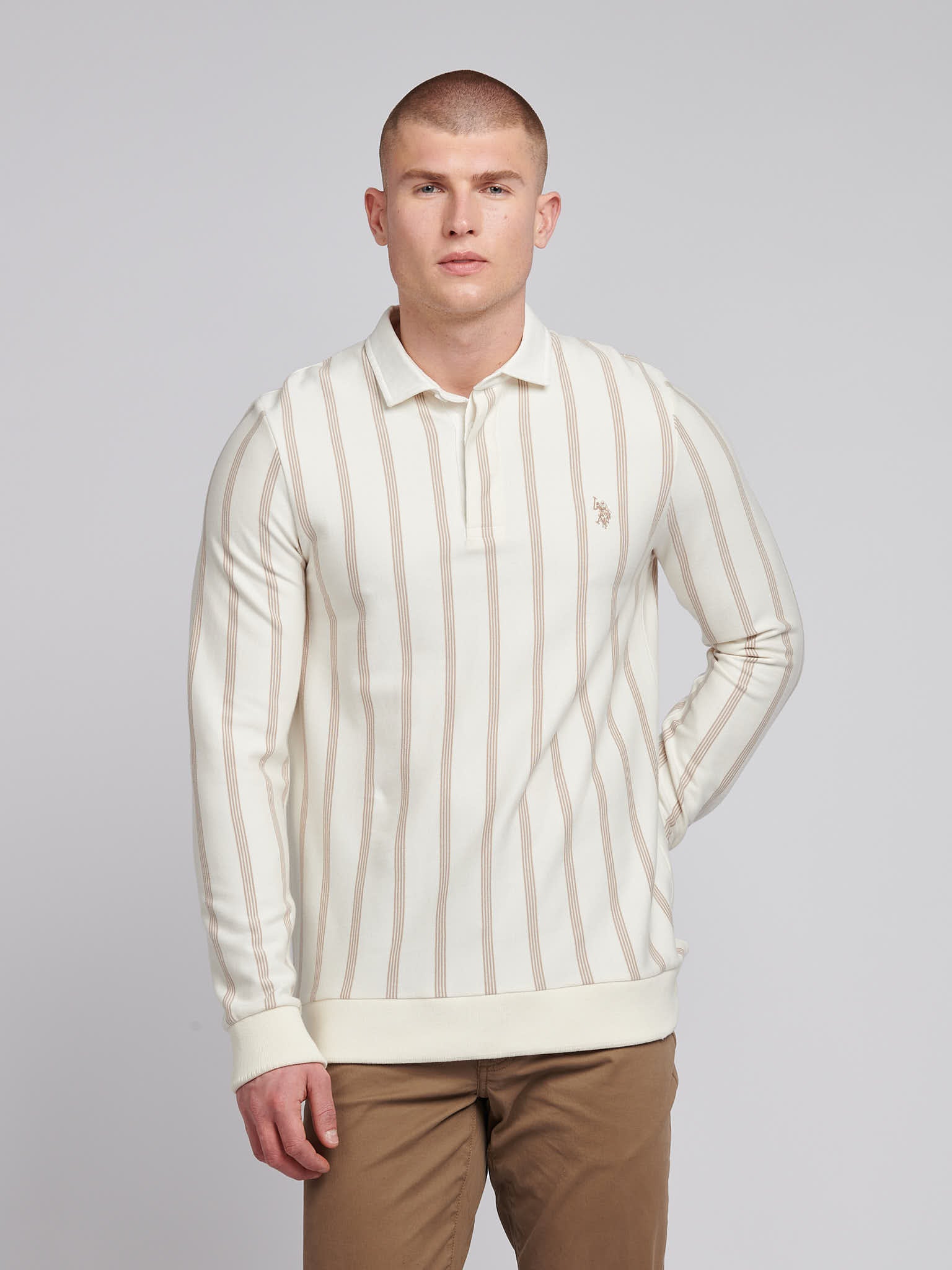 Mens Vertical Stripe Sweat Rugby in Whisper White