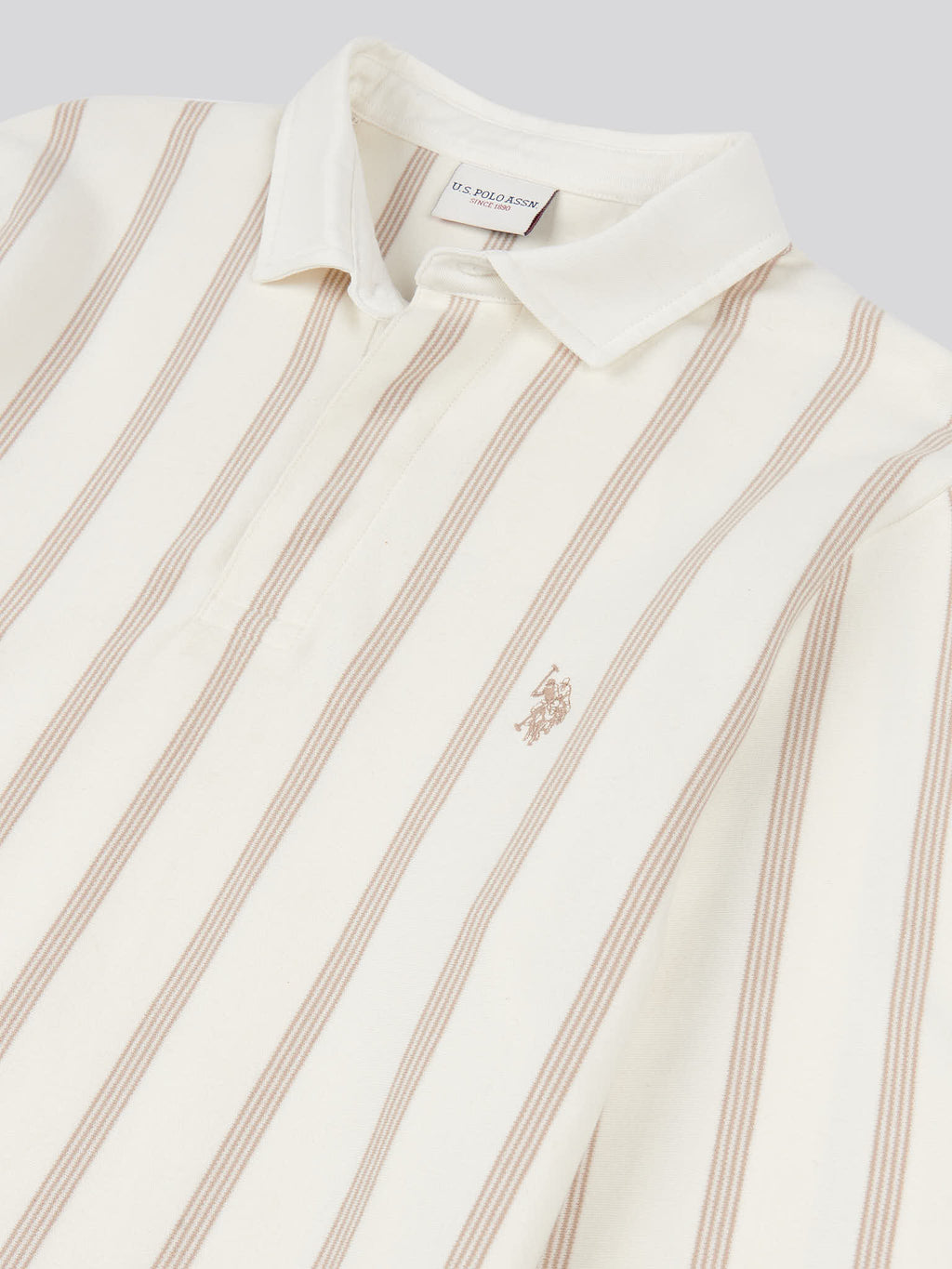 Mens Vertical Stripe Sweat Rugby in Whisper White