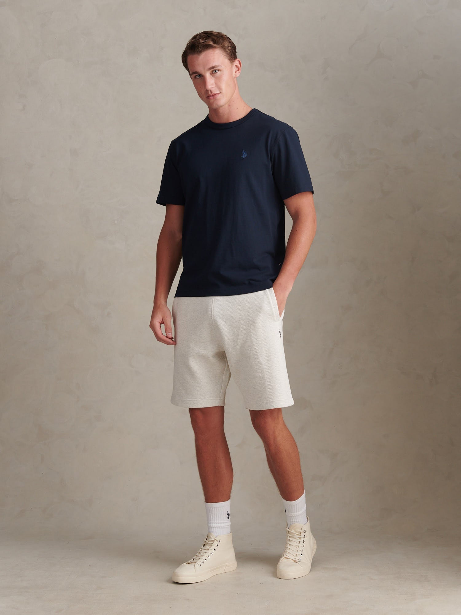 Mens Double Horsemen Herringbone Sweat Short Light Grey Marl