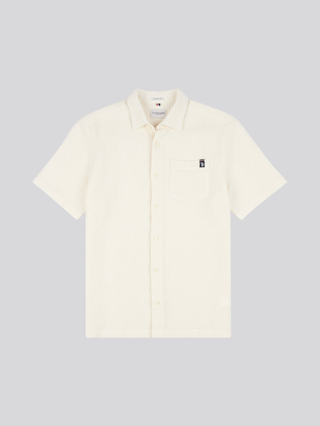 Mens  Textured Waffle Short Sleeve Shirt in Bright White