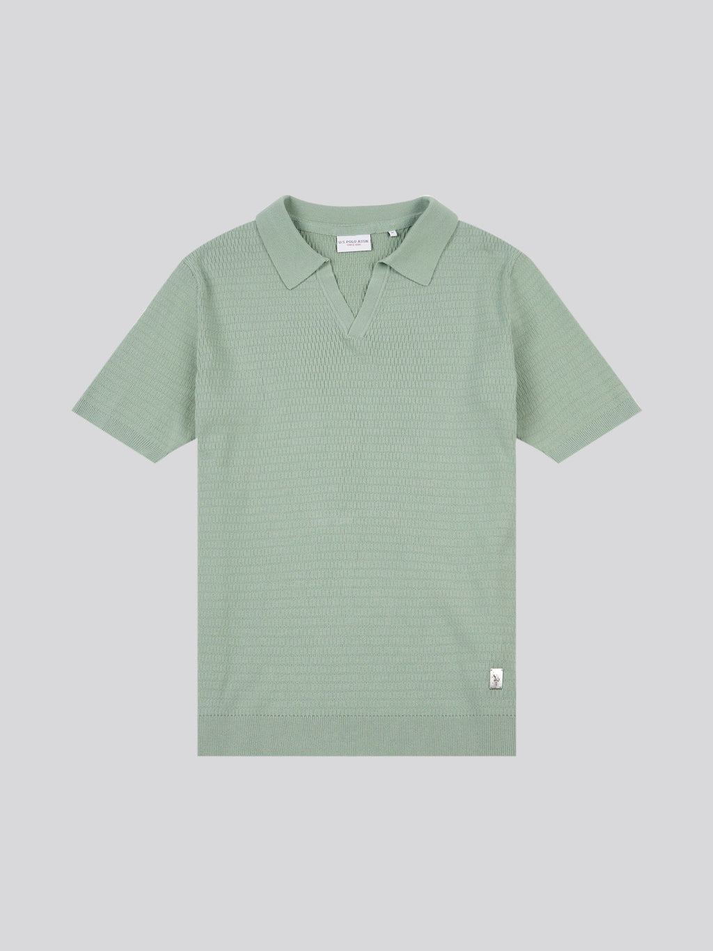 Mens Texture Open Collar Knit Polo Shirt in Green Bay
