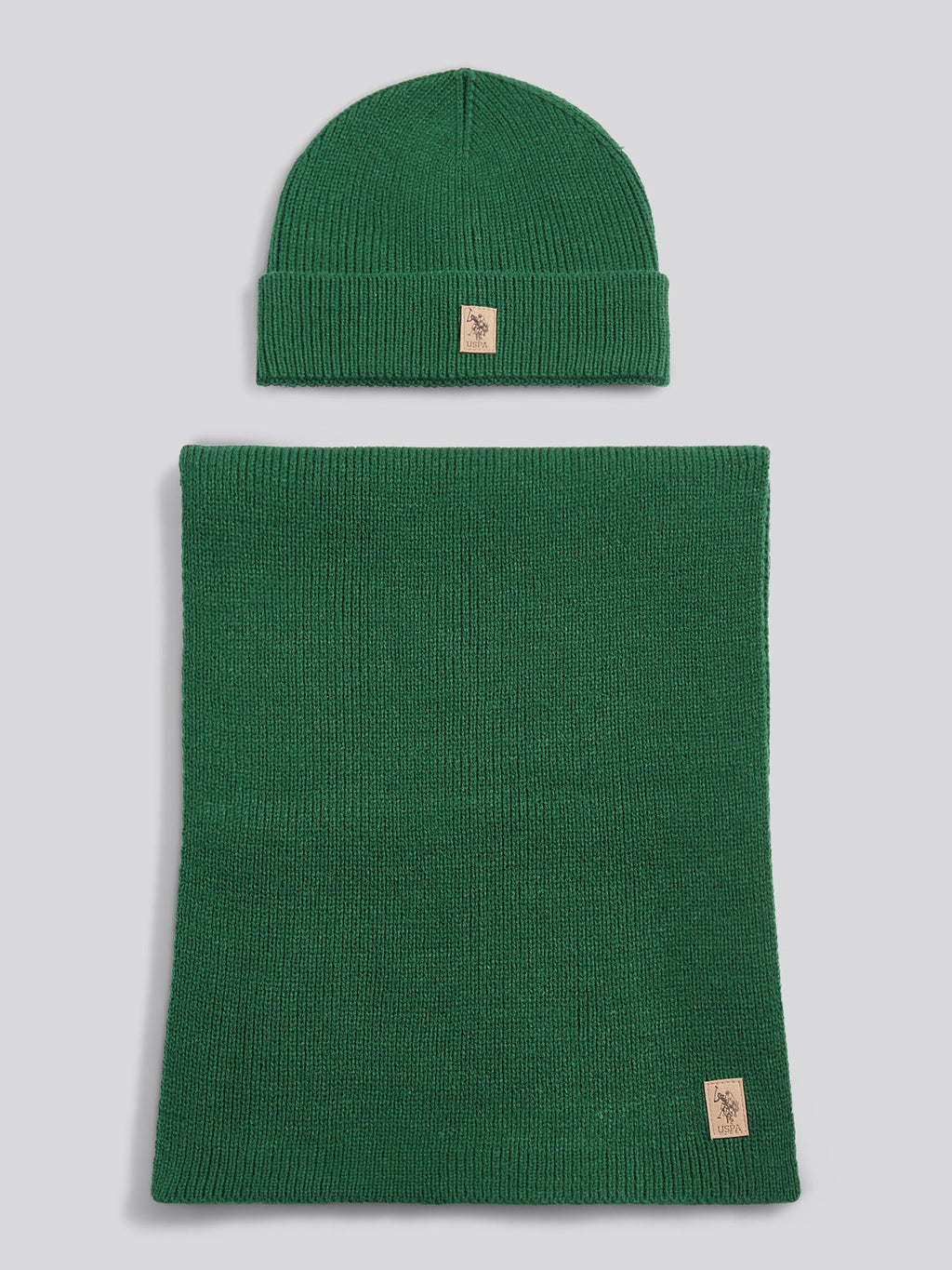 Mens Luxury Rib Knit Beanie & Scarf Set in Pineneedle