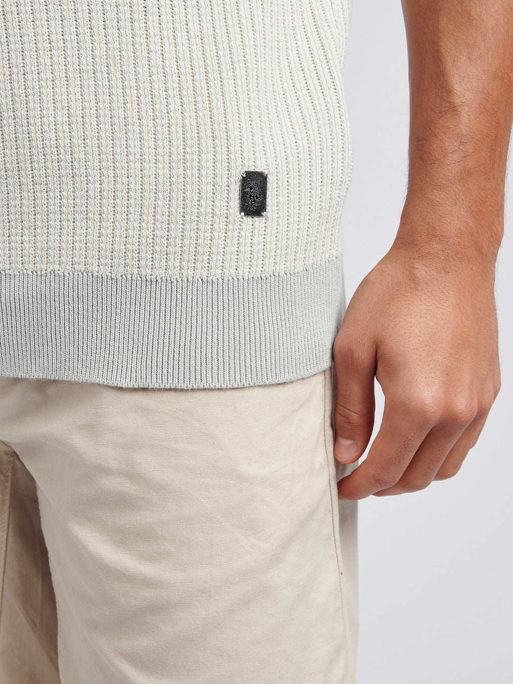 Mens Vertical Texture Stripe Knit Polo Shirt in Northern Droplet