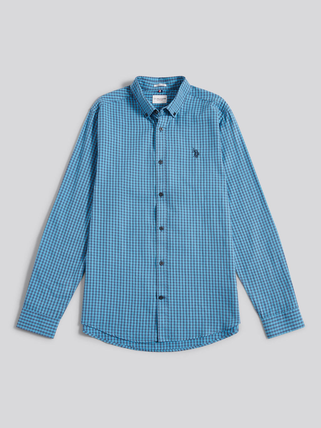 Mens Herringbone Weave Peached Gingham Shirt in Heritage Blue