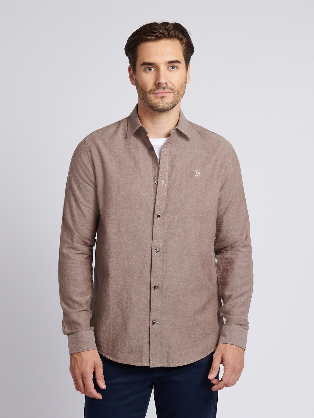 Mens Brushed Dobby Shirt in Chocolate Martini