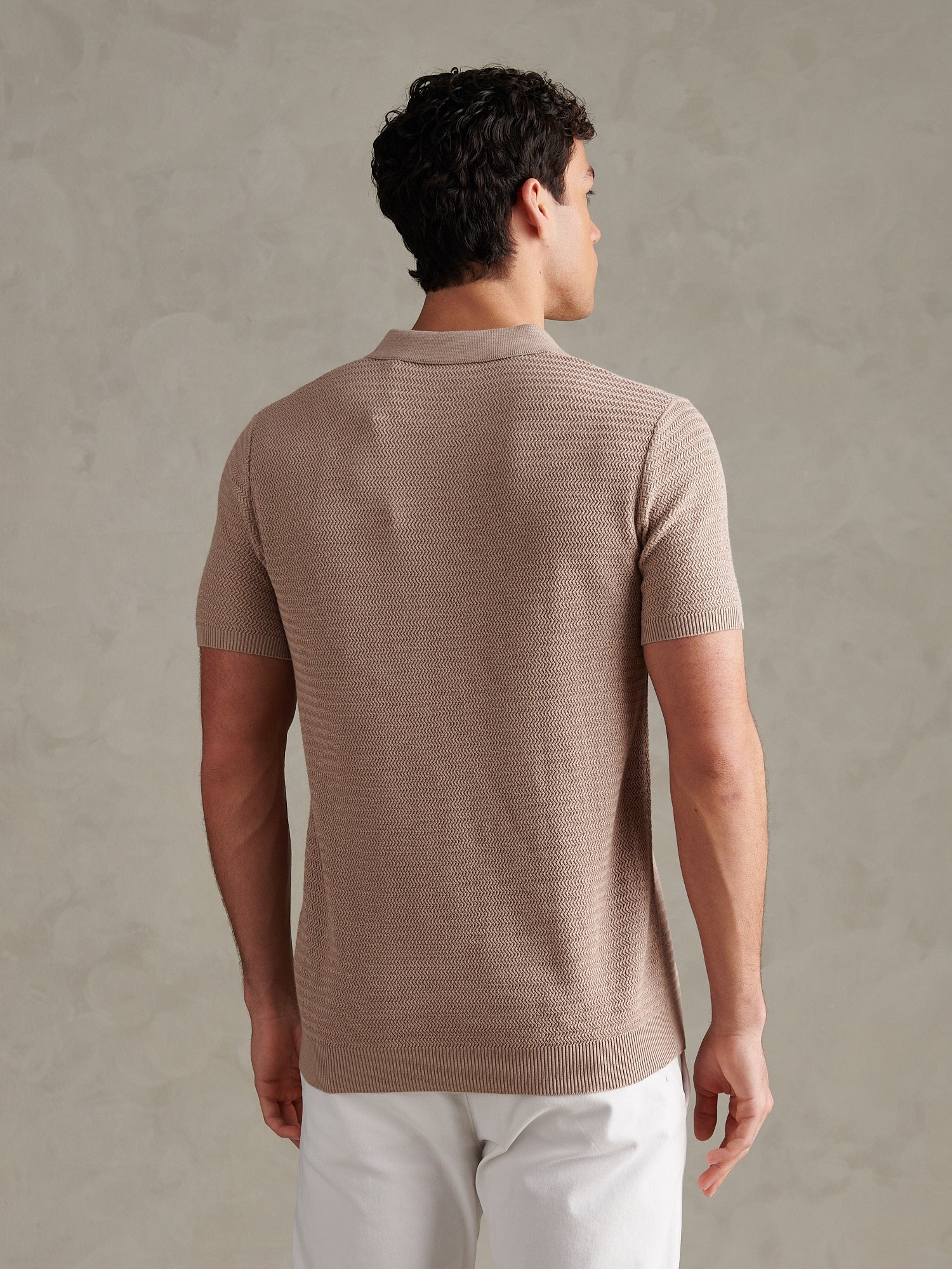 Mens Herringbone Texture Knit Polo Shirt Atmosphere
