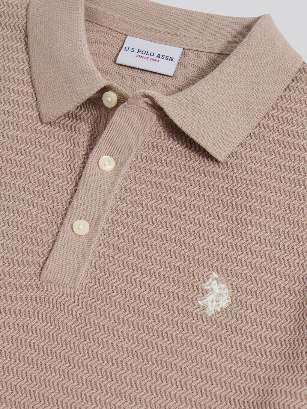 Mens Herringbone Texture Knit Polo Shirt Atmosphere