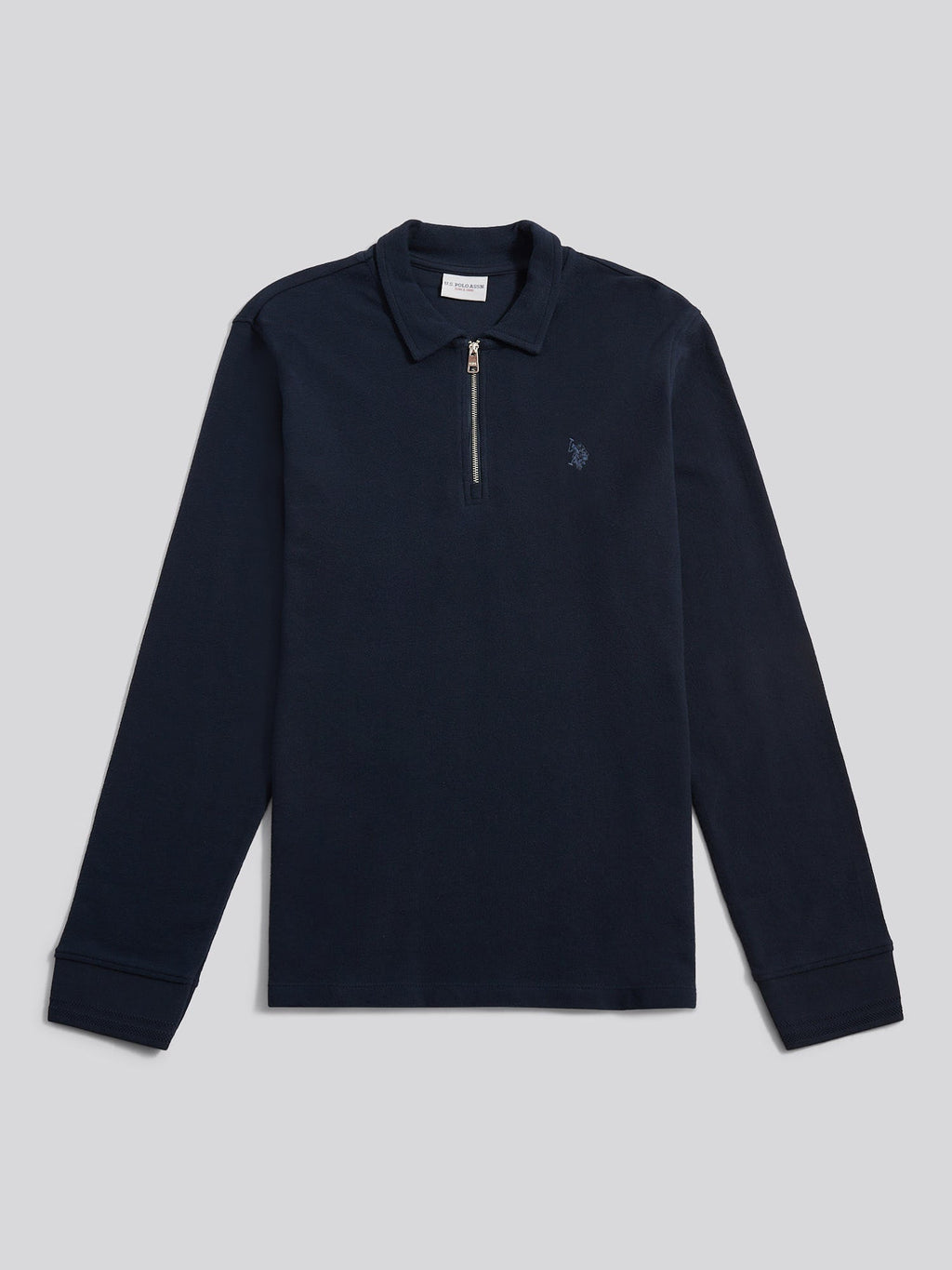 Mens Flat Pile Long Sleeve Polo Shirt in Dark Sapphire Navy / Moonlight Blue DHM
