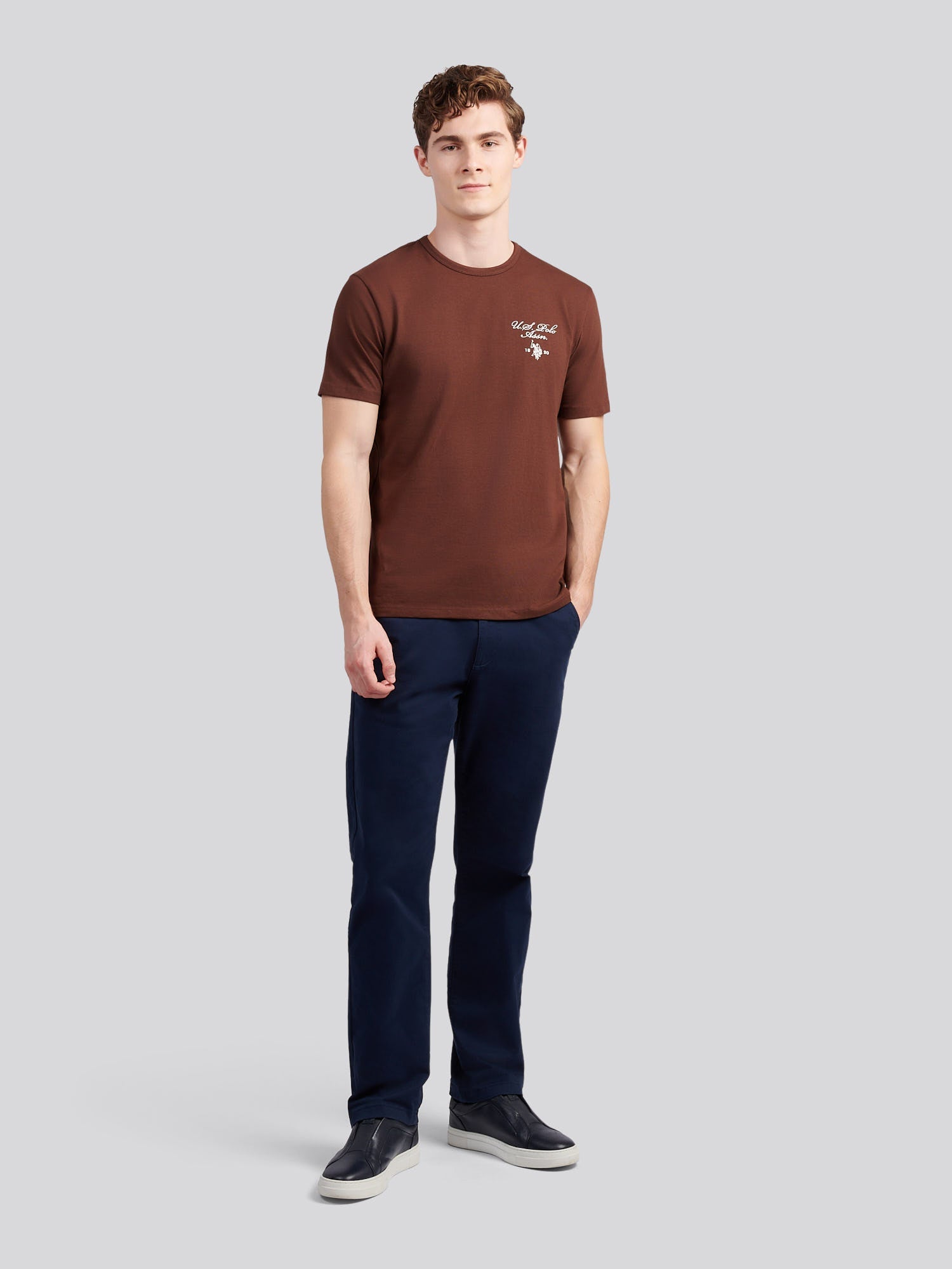 Mens Script Print Back Graphic T-Shirt in Chocolate Martini