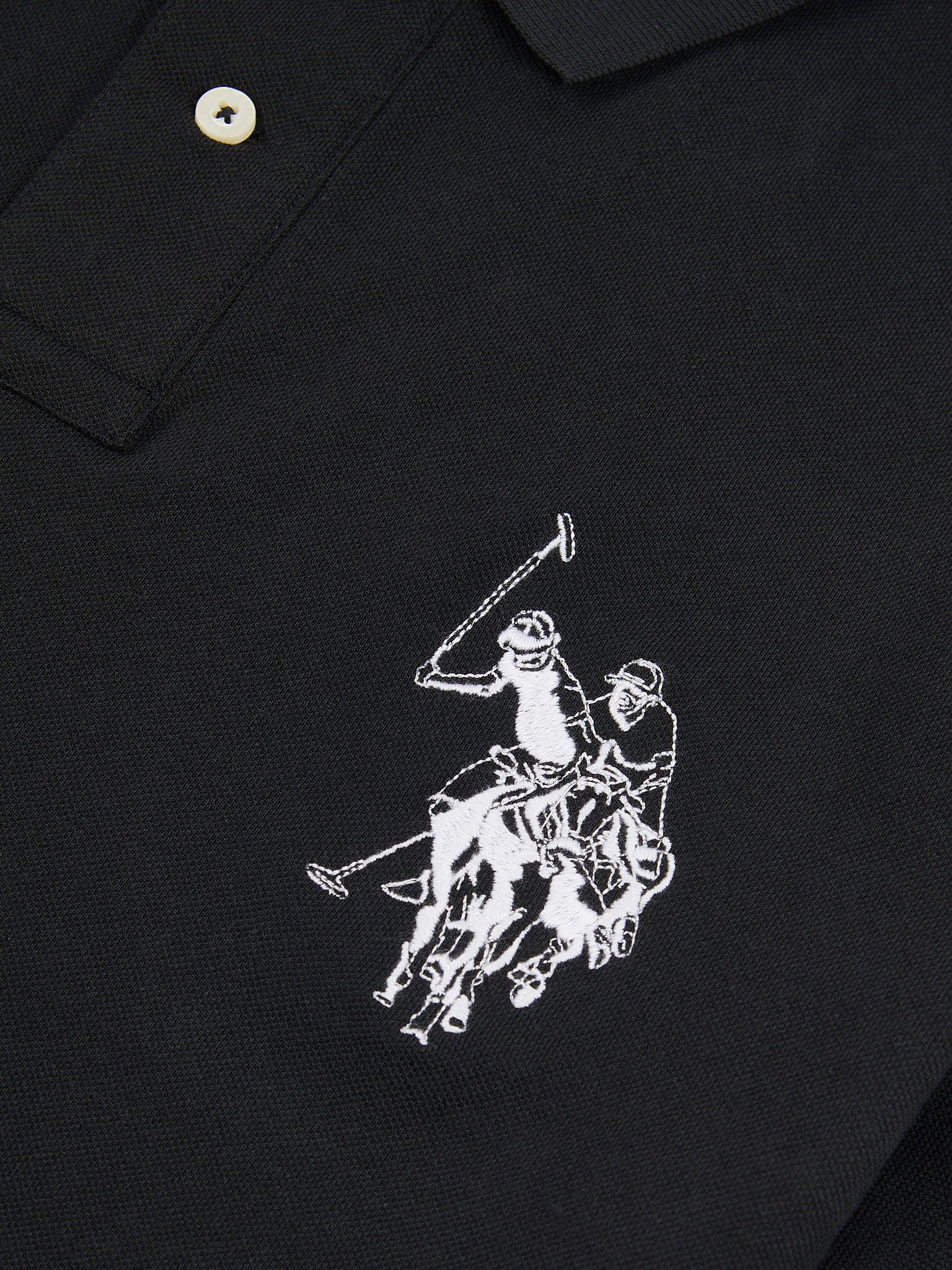 Mens Large Player Pique Polo Shirt in Black Bright White DHM