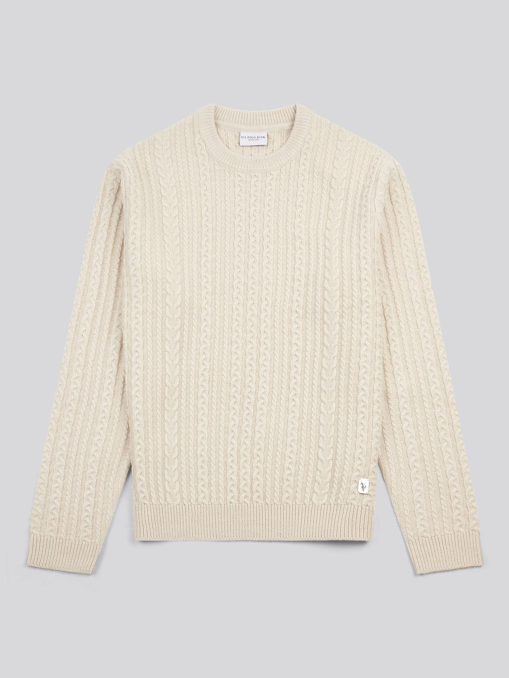 Mens Aran Knit Crew in Birch Marl