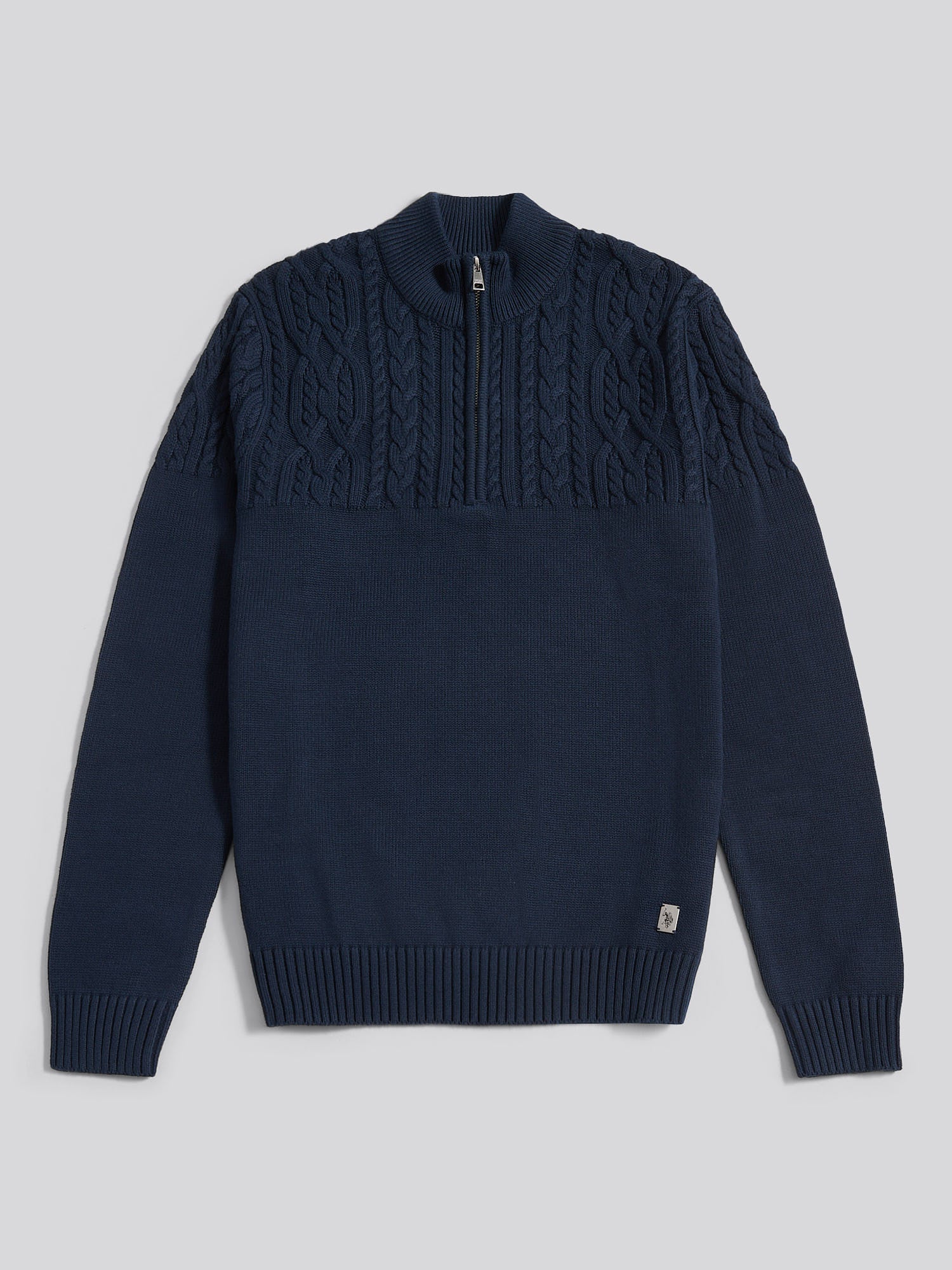 Mens Aran Mix Knit Funnel in Dark Sapphire Navy