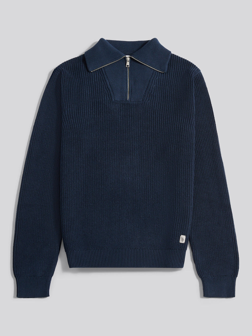 Mens Half Cardigan Stitch Knit Funnel in Dark Sapphire Navy