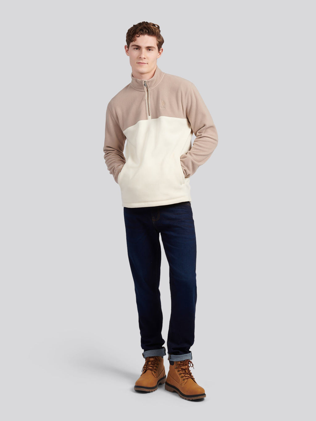 Mens Colour Block Micro Fleece Funnel in Atmosphere