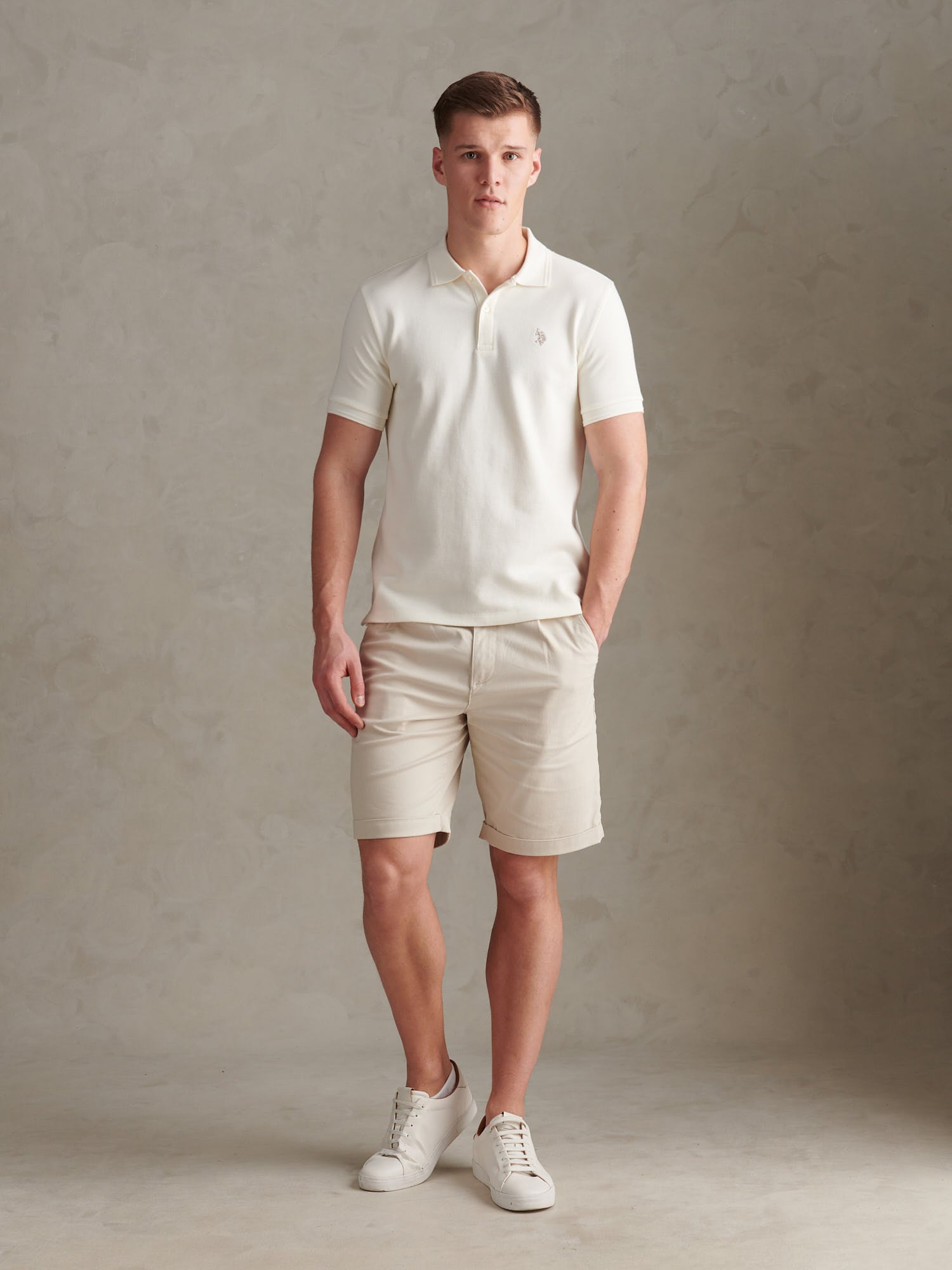 Mens Twill Texture Polo Shirt Whisper White