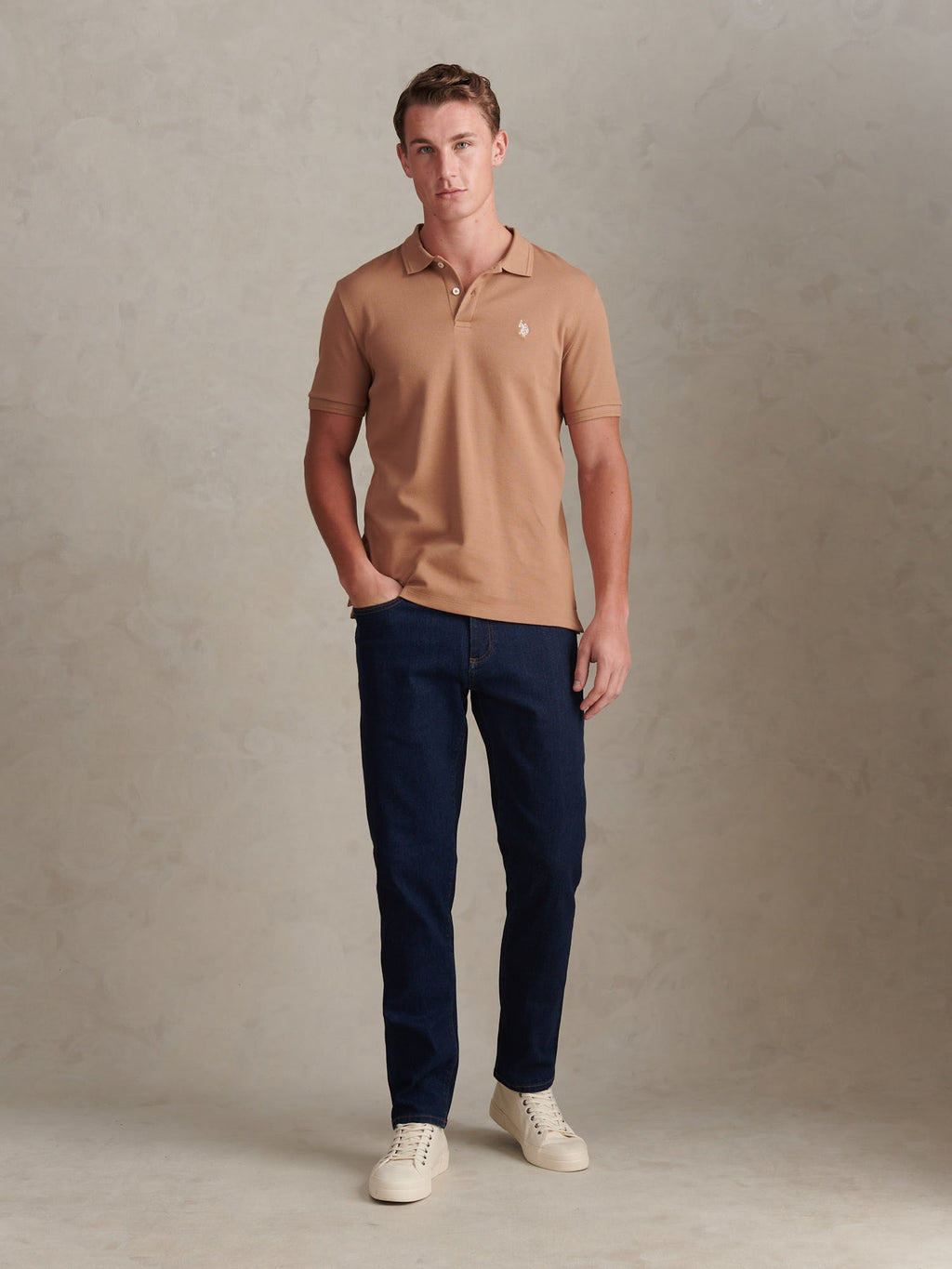 Mens Twill Texture Polo Shirt Burro