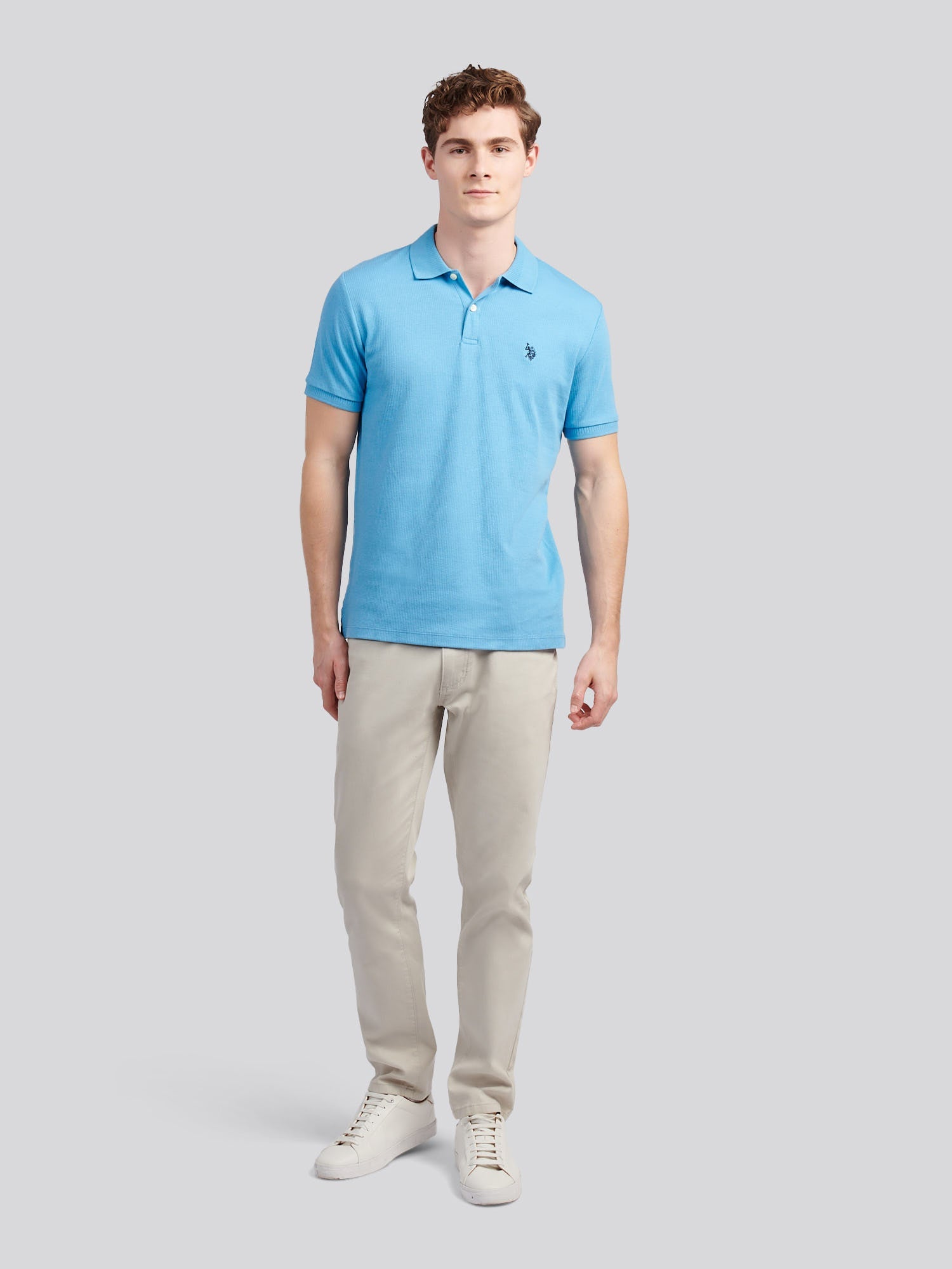 Mens Vertical Texture Polo Shirt in Heritage Blue