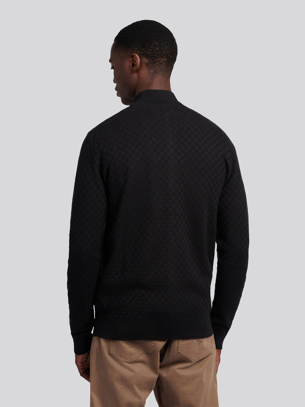 Mens Smart Checkerboard Zip Through Funnel in Black