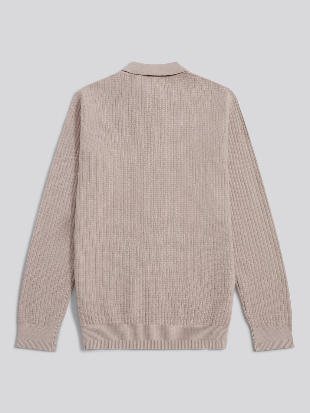 Mens Check Texture Button Thru Long Sleeve Polo Shirt in Atmosphere