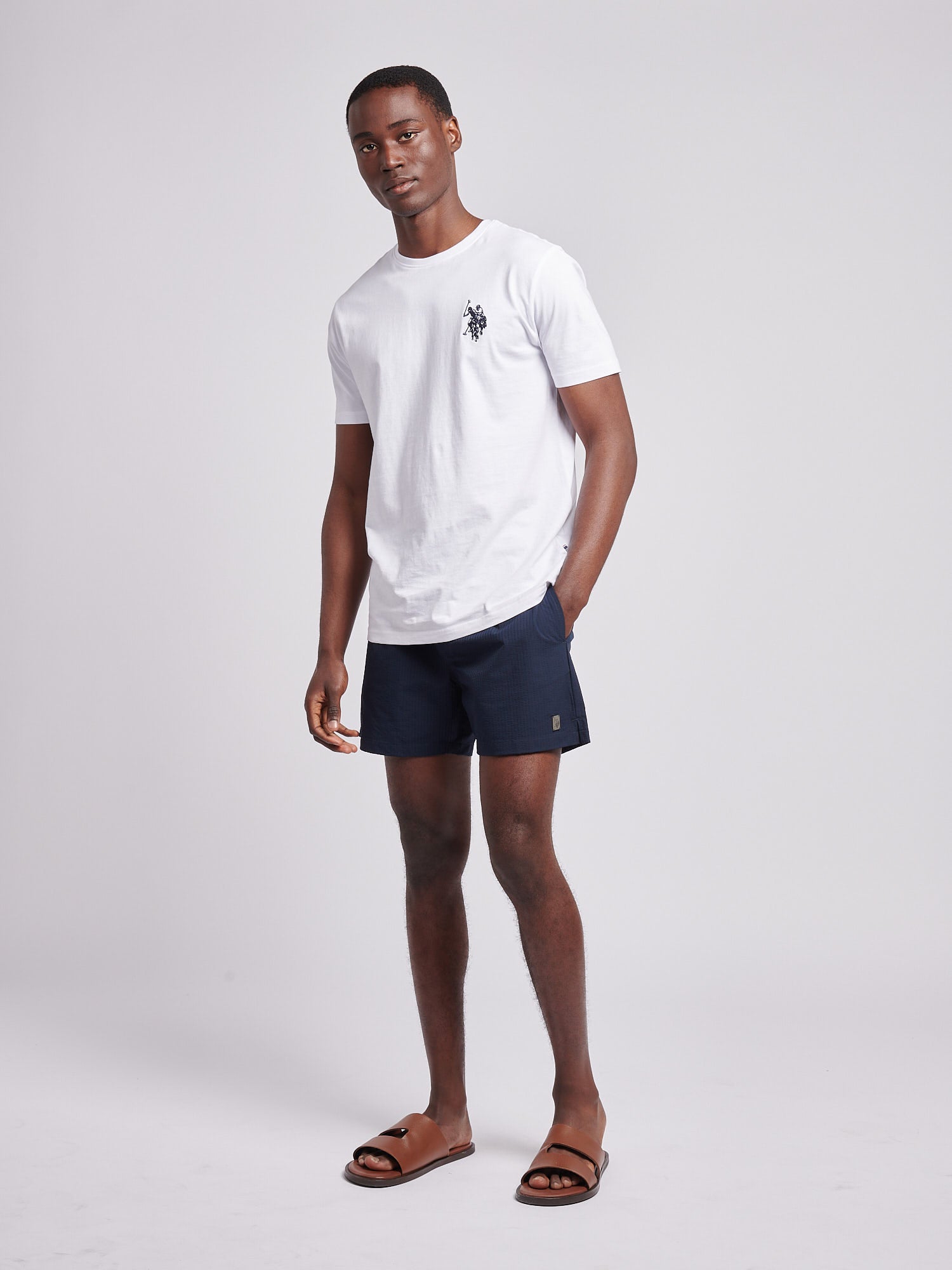 Mens Seersucker Swim Short in Dark Sapphire Navy