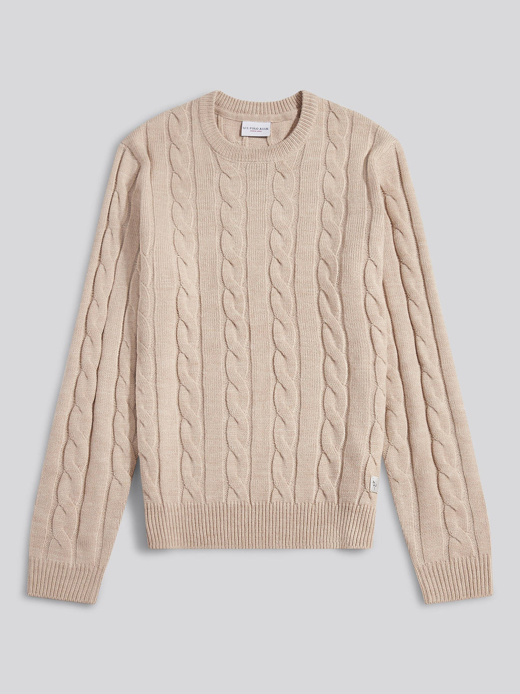 Mens Cable Knit Crew in Atmosphere Marl