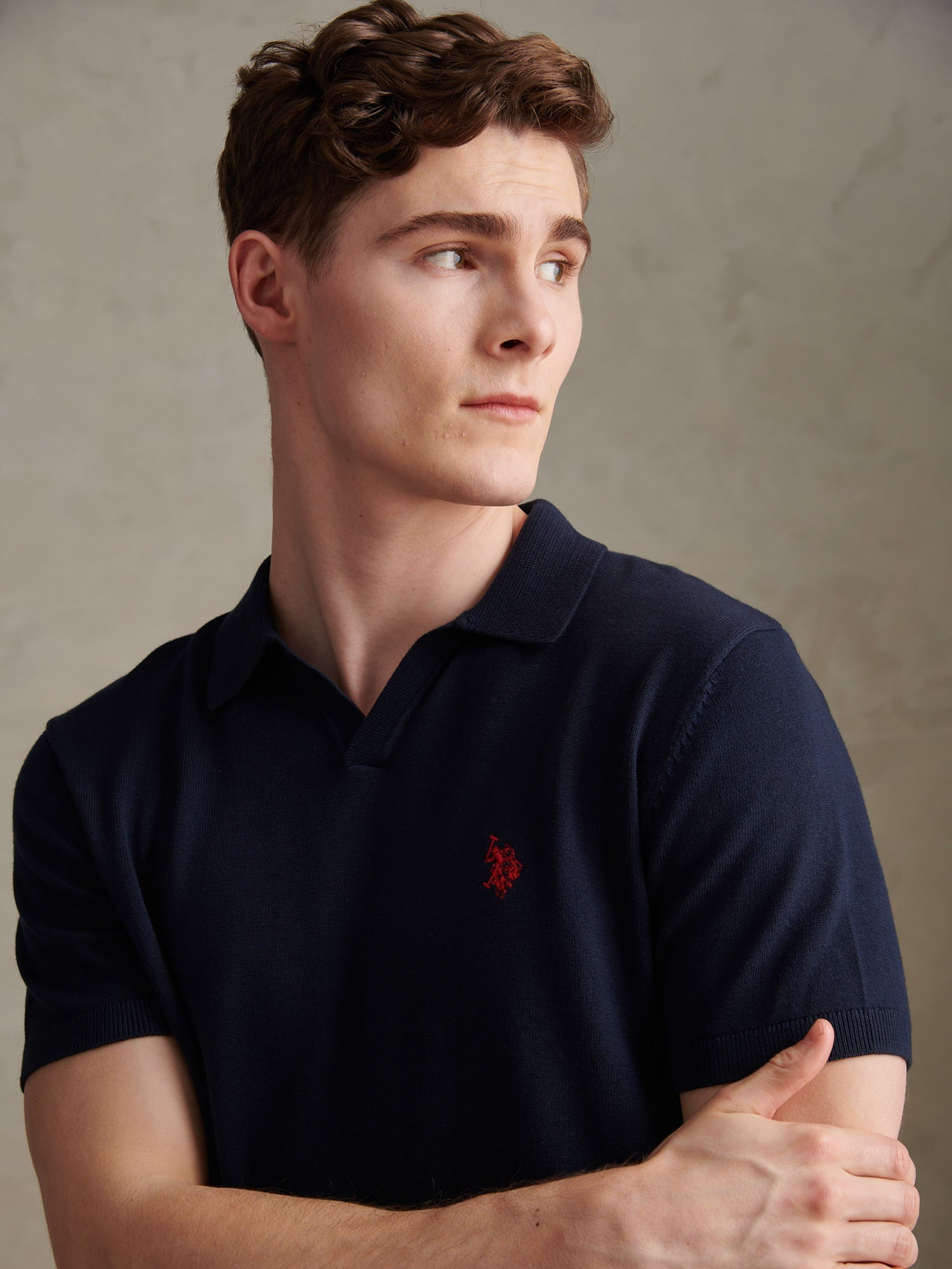 Mens Combed Cotton Double Horsemen Revere Polo Shirt Dark Sapphire Navy / Haute Red DHM